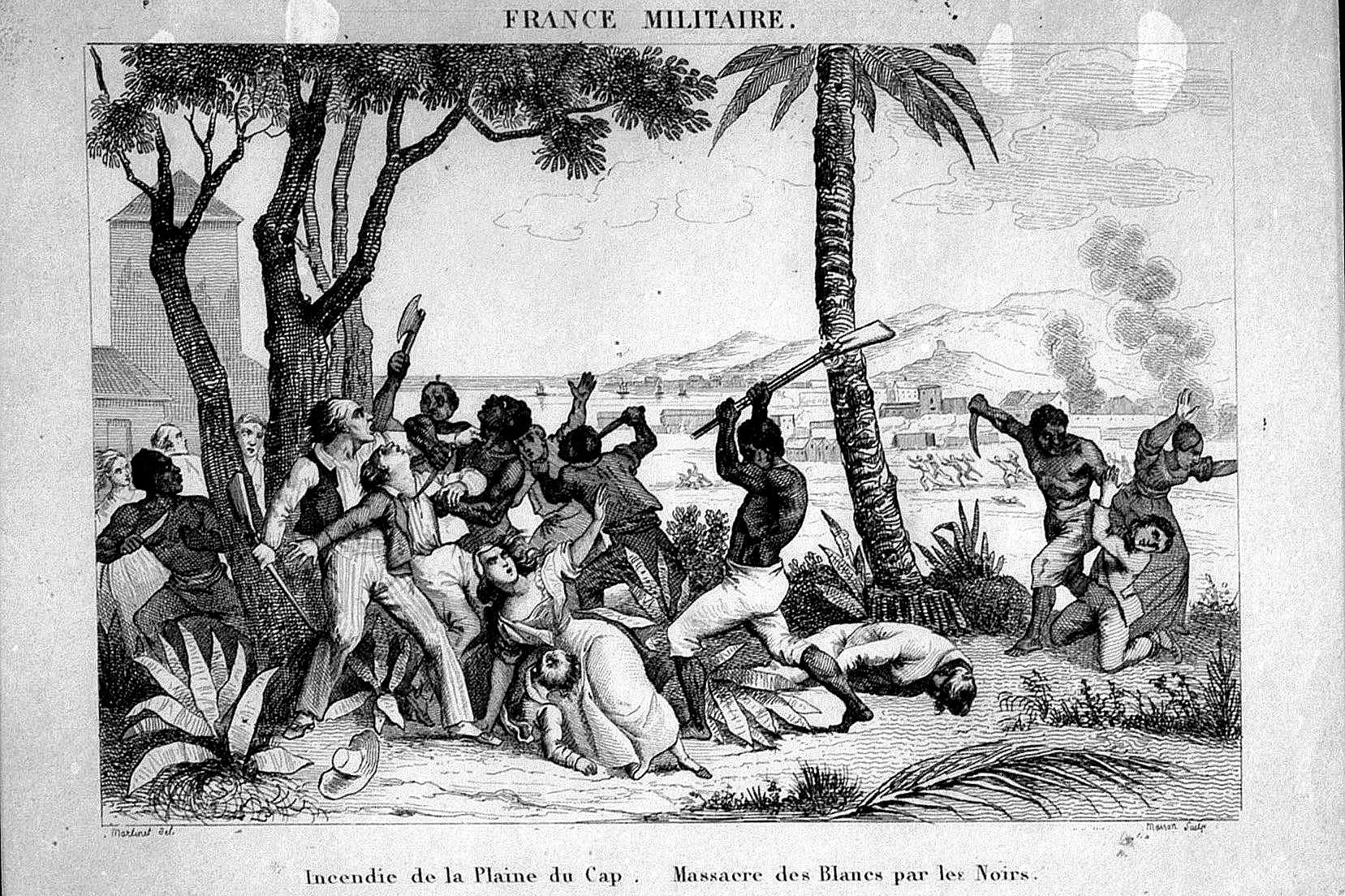 drawing of slave revolt in Haiti of 1791