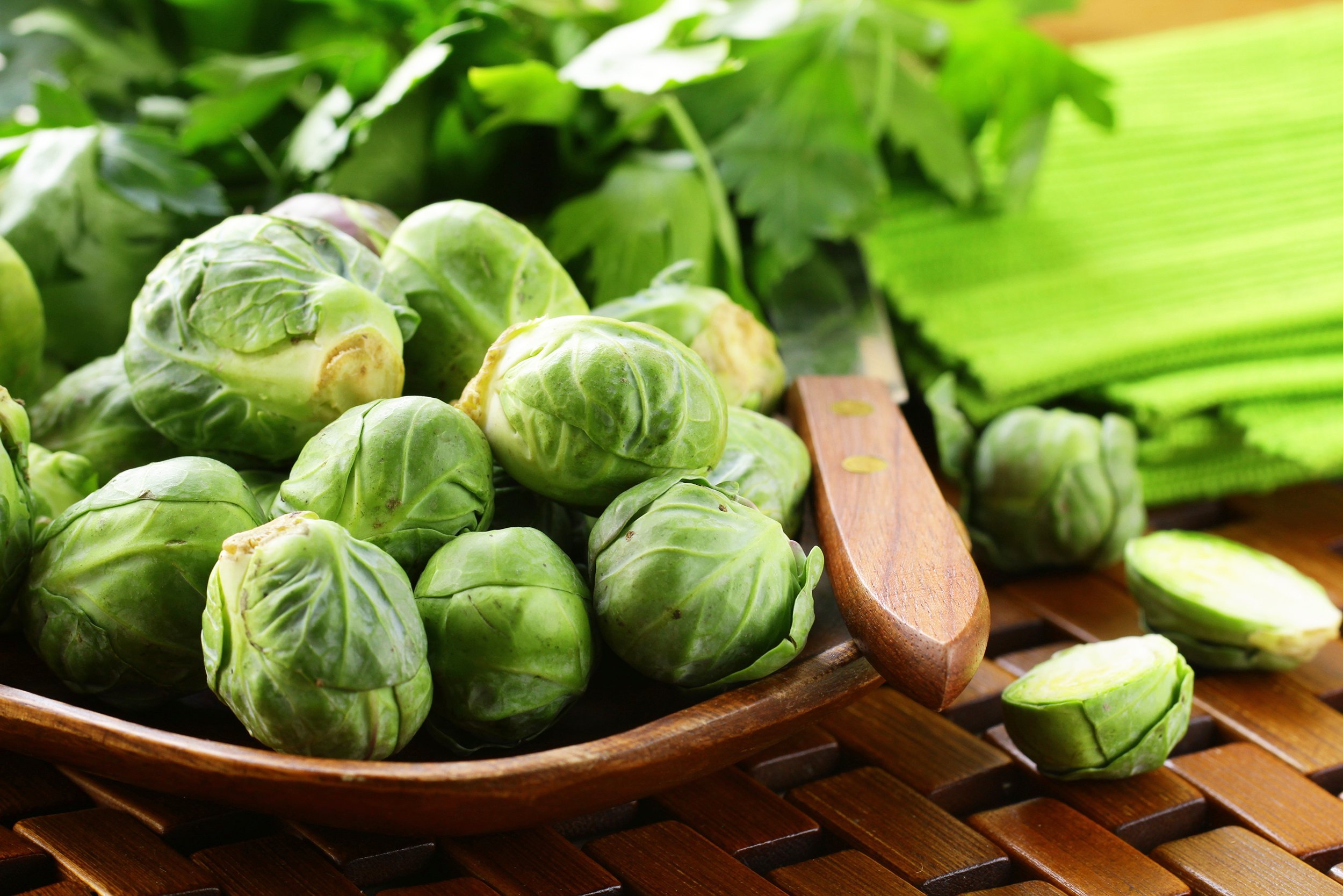 raw brussels sprouts on table