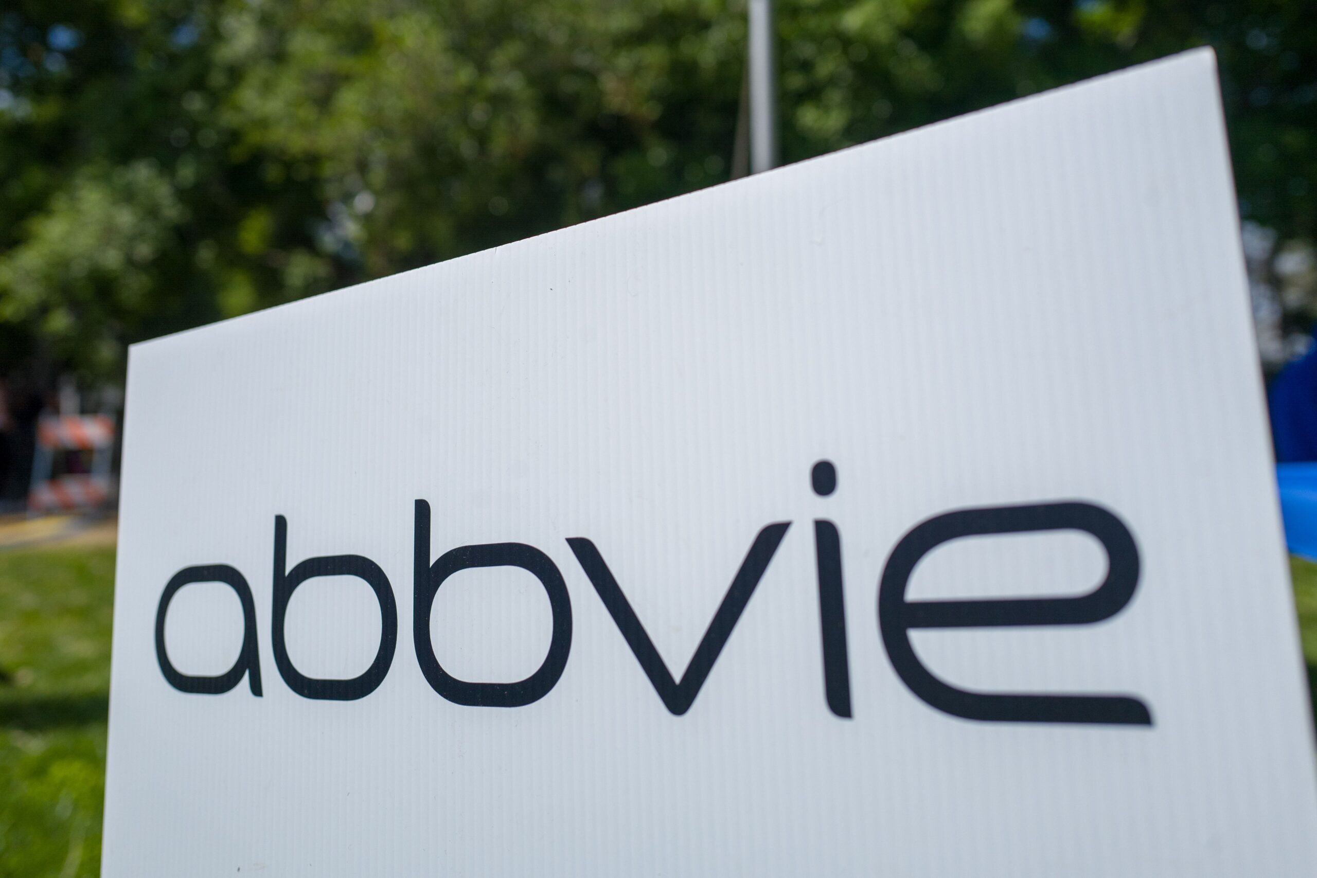Close-up of logo for pharmaceutical company Abbvie, April 13, 2019.
