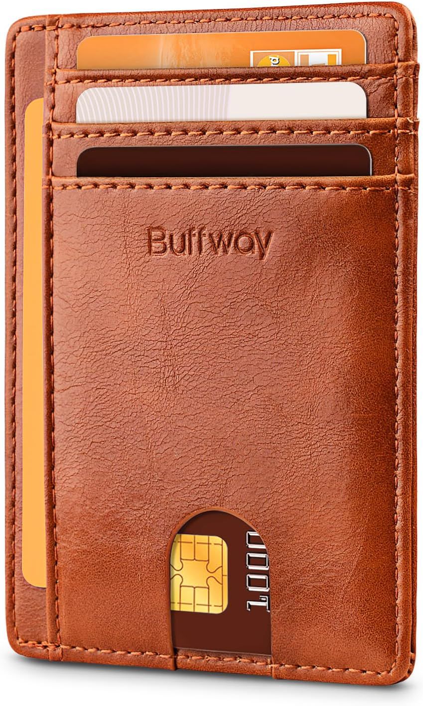 Buffway Slim Minimalist Front Pocket Leather Wallet, Alaska Brown