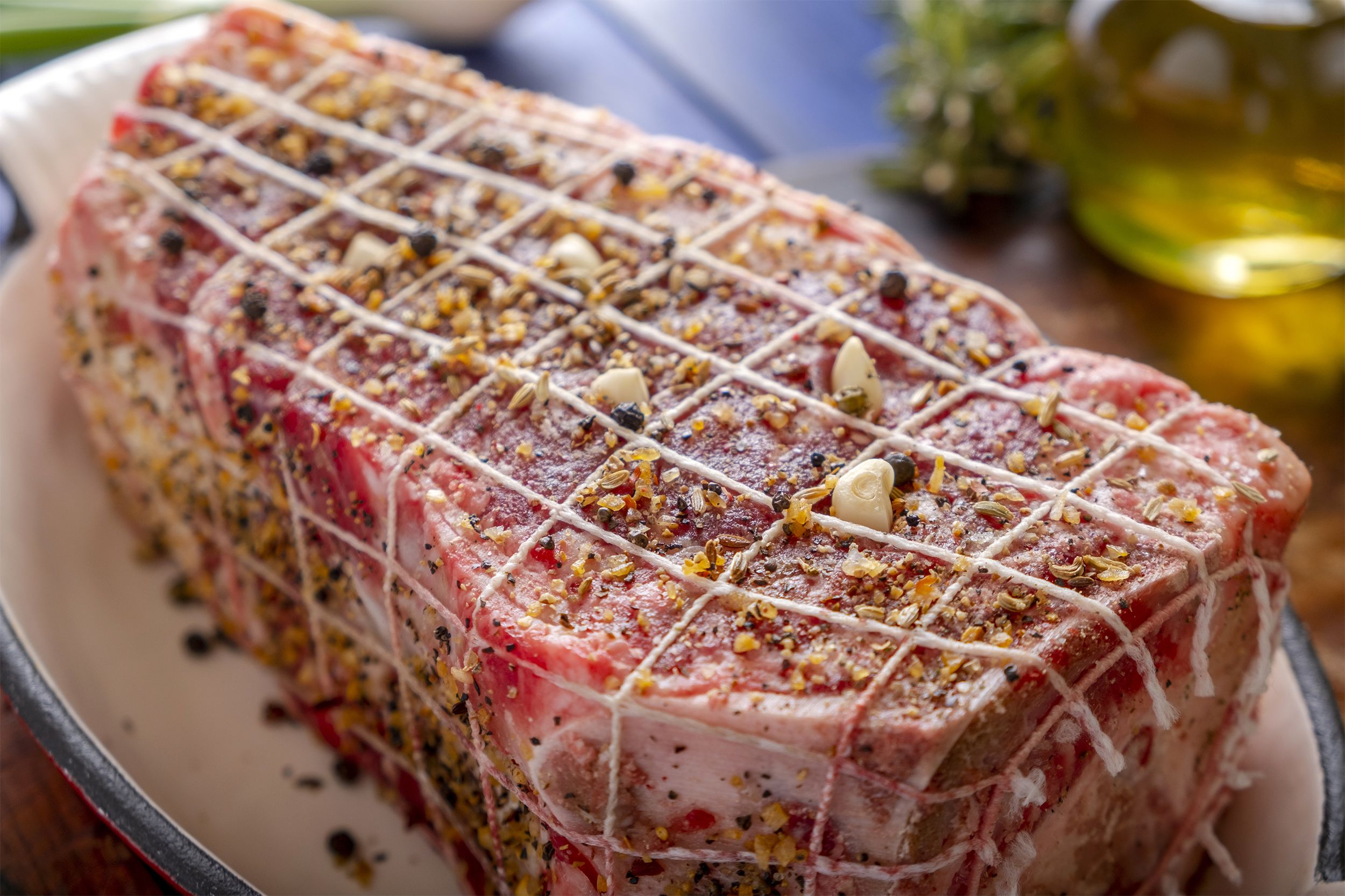 Large piece of meat wrapped with butcher twine
