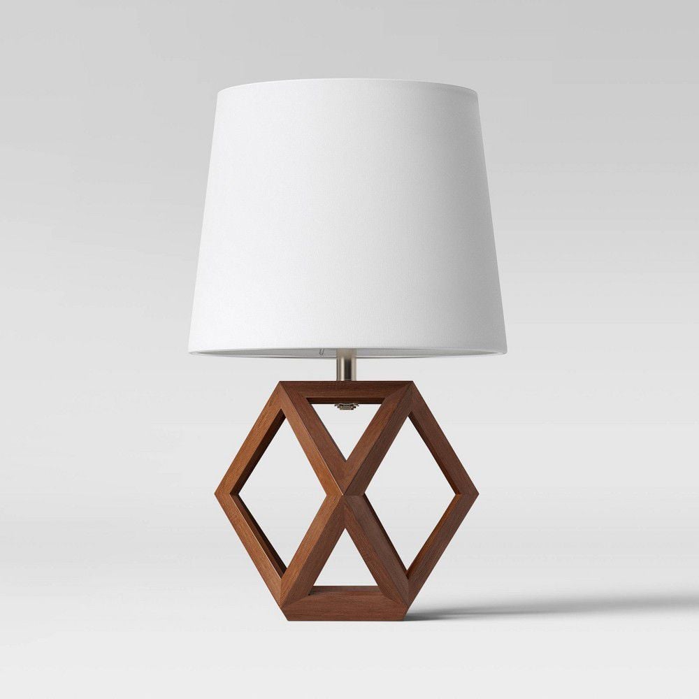 Geometric Wood Figural Accent Lamp Brown