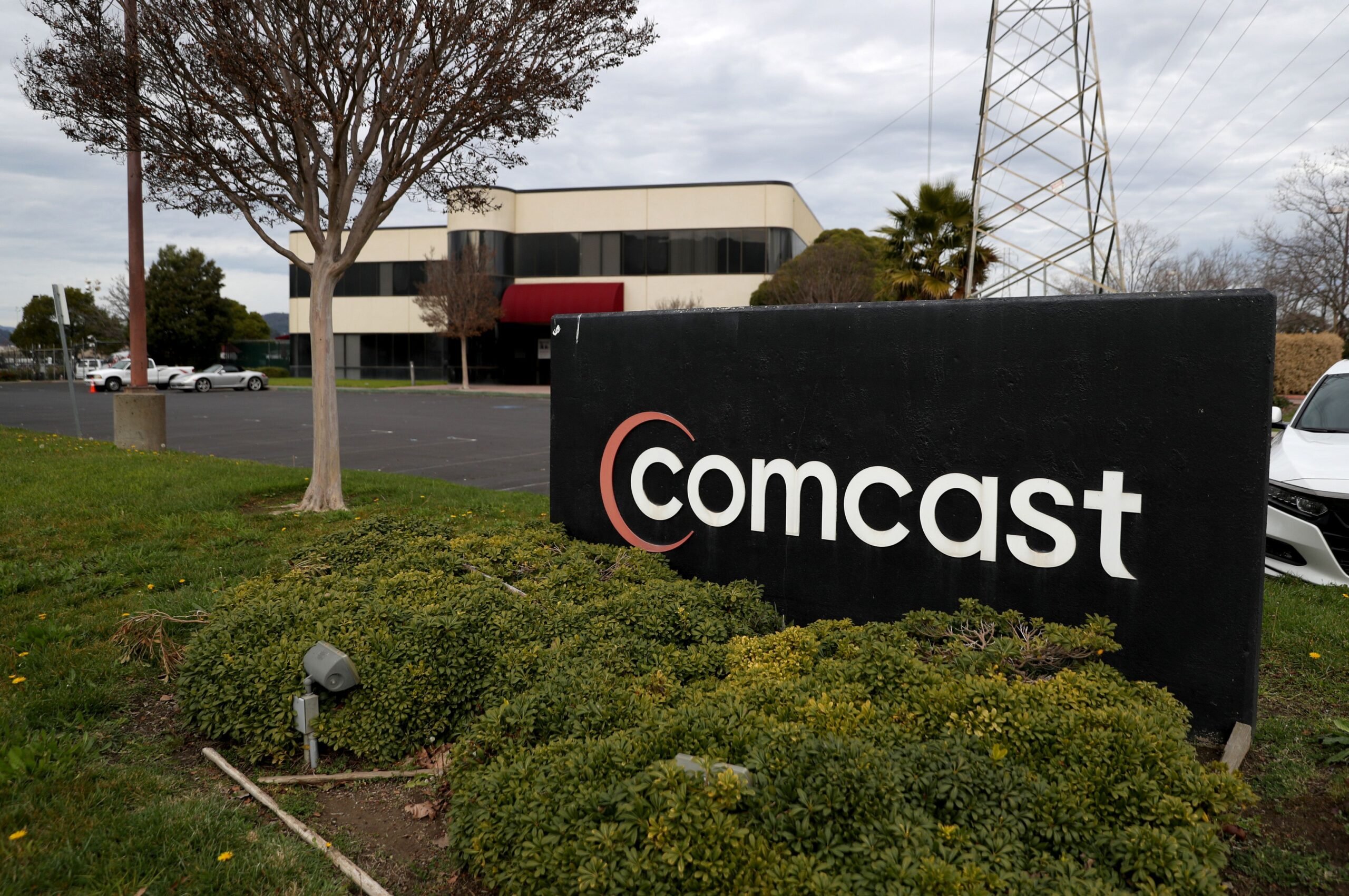 A sign is posted in front of a Comcast office on January 23, 2020 in San Rafael, California.