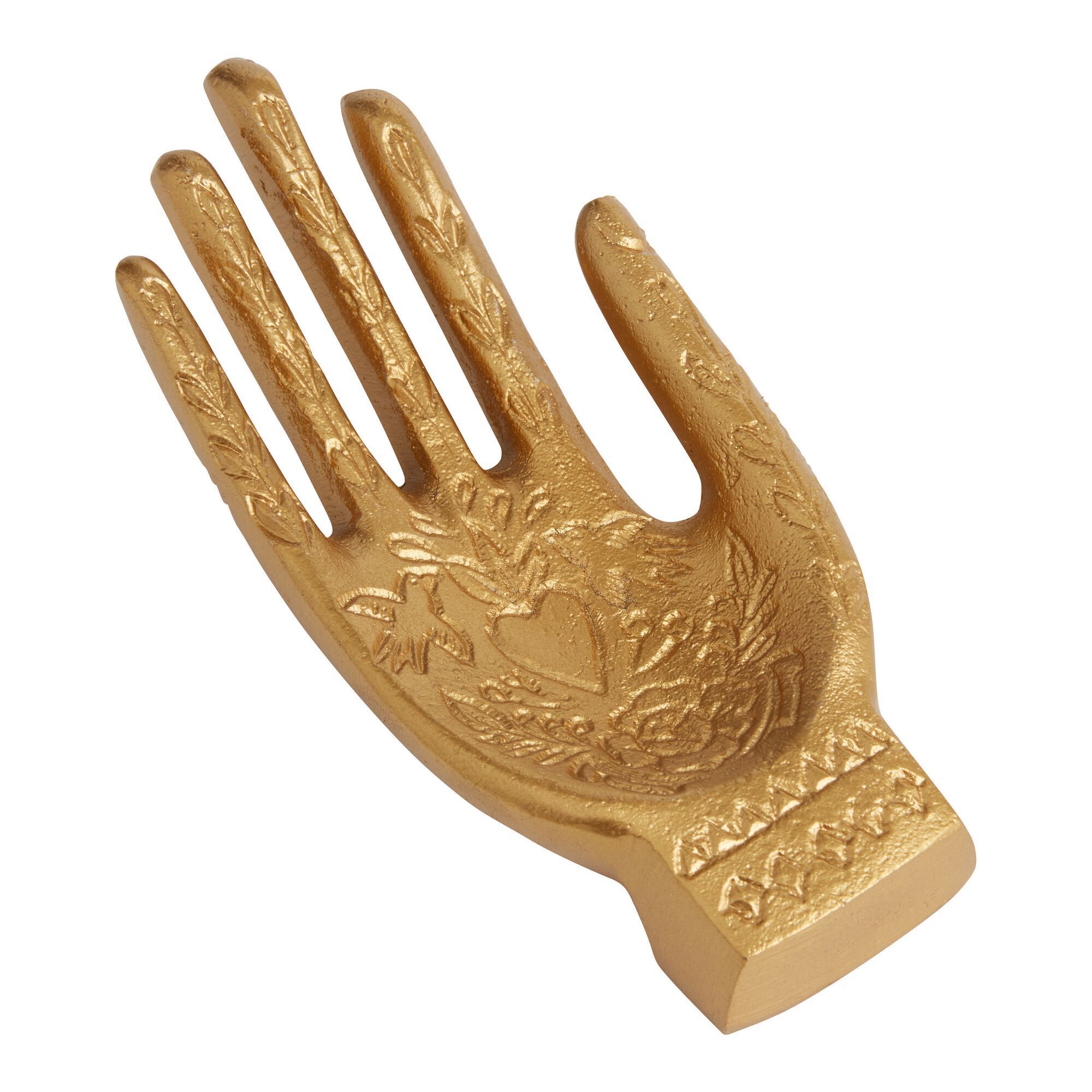 Gold Metal Etched Hand Trinket Tray