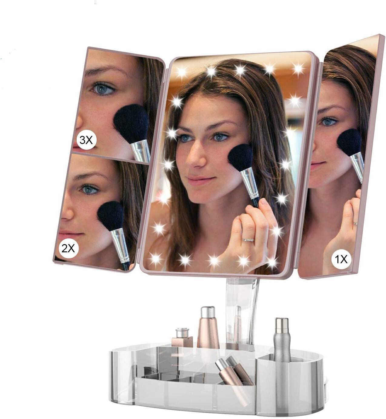 Hansong Makeup Tri-Fold Vanity Mirror with Lights and Bluetooth