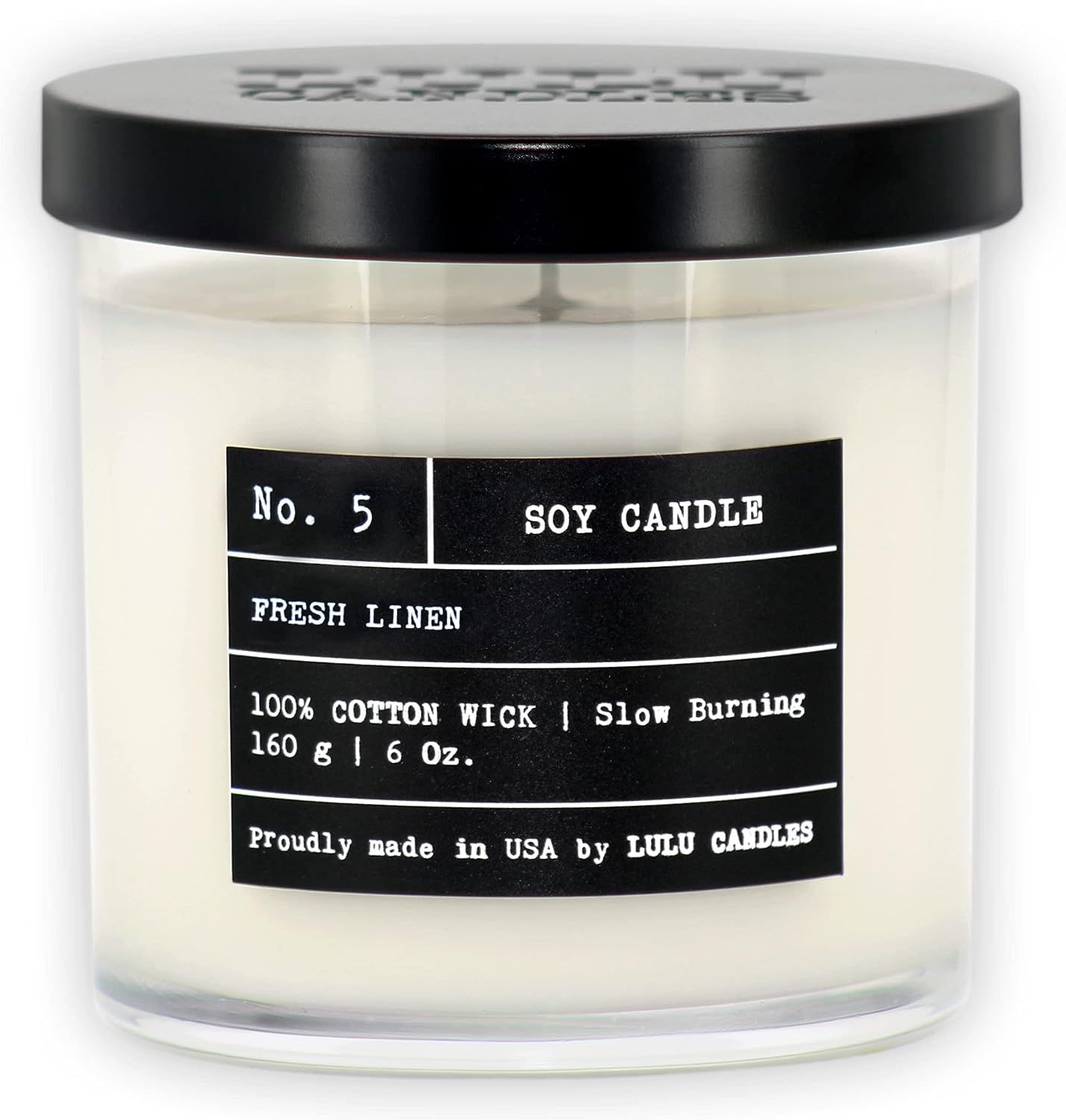 Lulu Candles Luxury Scented Soy Jar Candle, Fresh Linen 6 Oz.