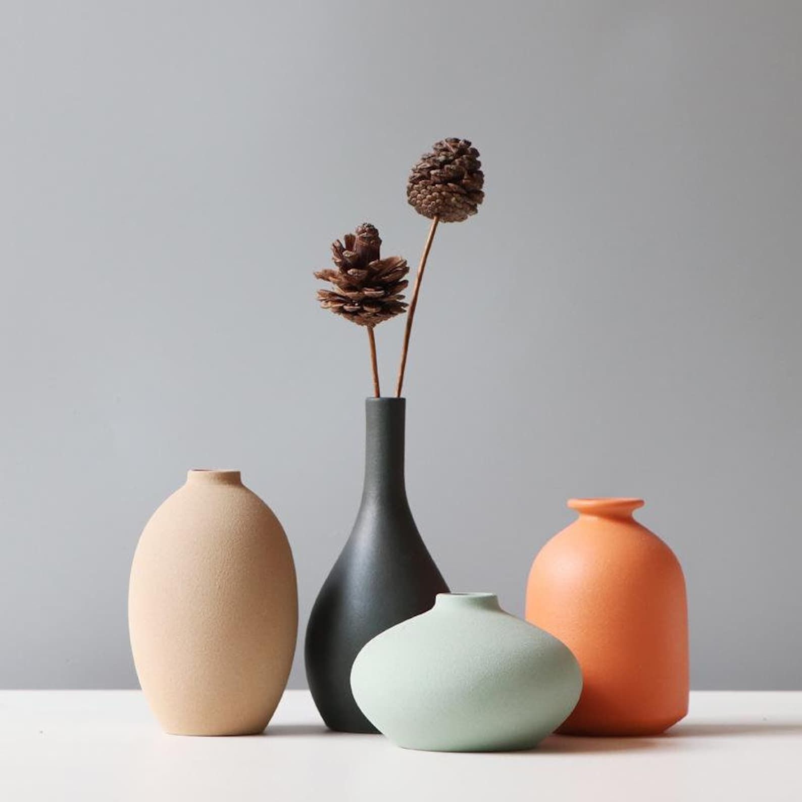 Modern Minimalist Matte Grey Orange Ceramic Vase Set By BlueFerntree