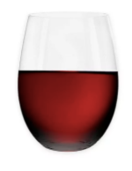 A stemless glass filled halfway with red wine, set against a white background.