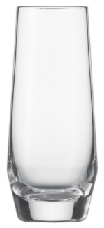A clear, empty highball glass with a slightly tapered shape, sitting upright on a white background.