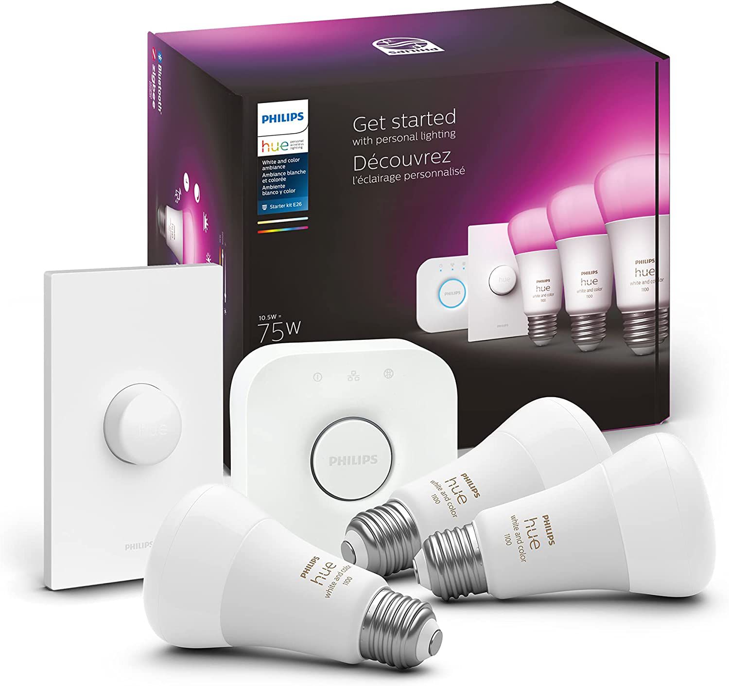 Philips Hue White and Color Ambiance Medium Lumen (75W) Smart Button Starter Kit