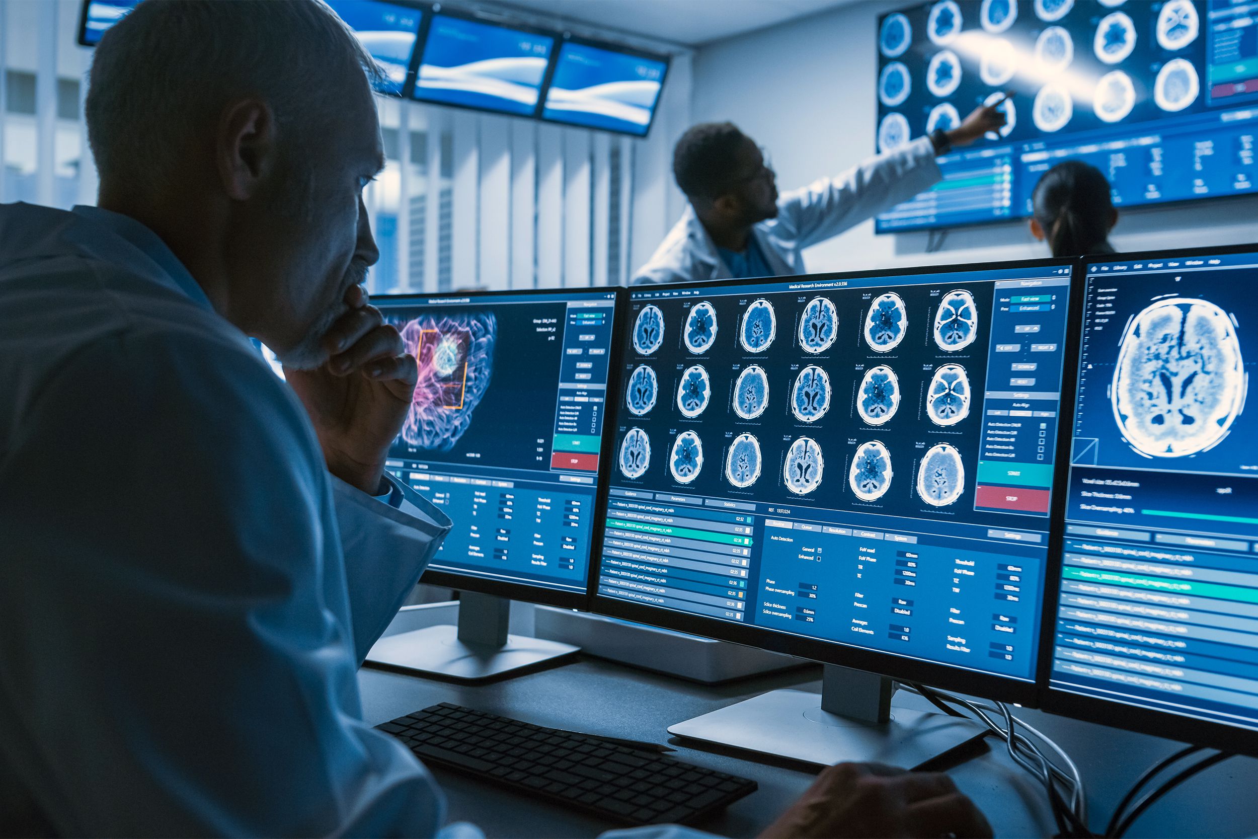 Doctors researching brain scans