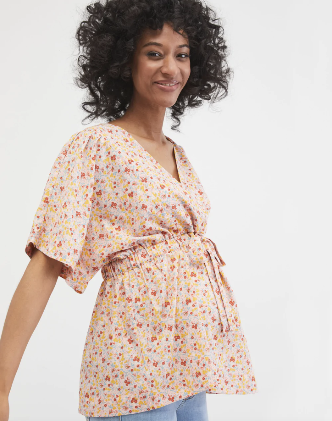 TIE FRONT KIMONO SLEEVE MATERNITY BLOUSE