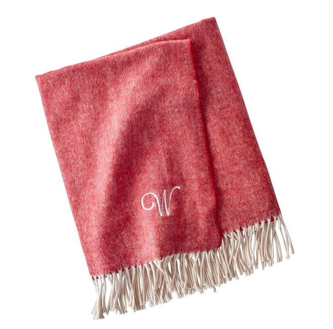 Italian Herringbone Throw in Red Poppy