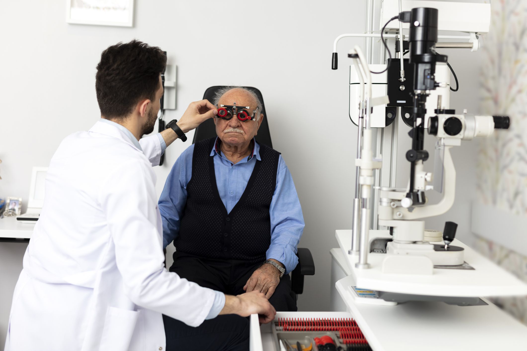 Doctor and patient in ophthalmology clinic