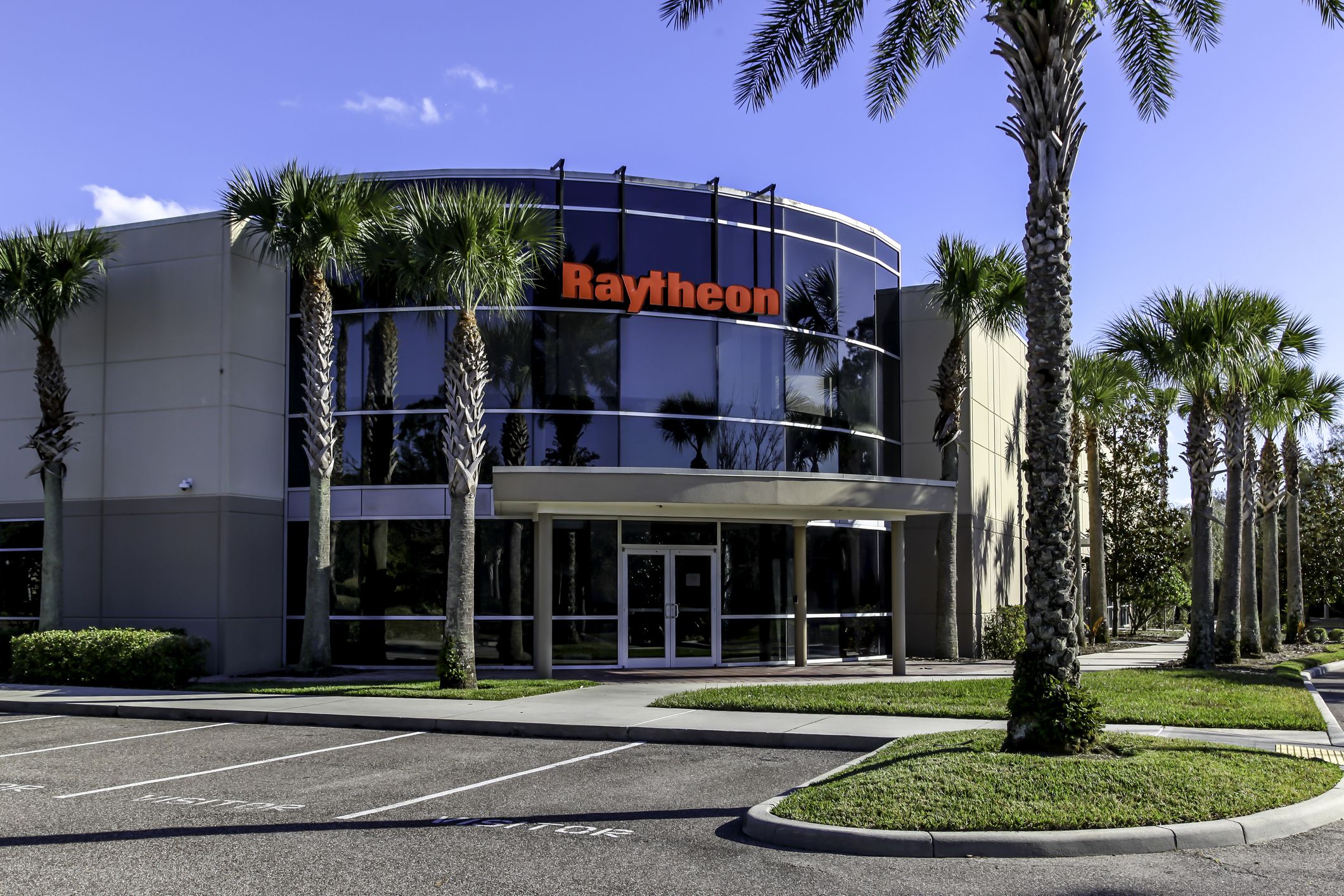 Orlando, Florida, USA- February 8, 2020: Raytheon Facility In Orlando, Florida, USA. Raytheon Technologies Corp. is a defense and aerospace company.