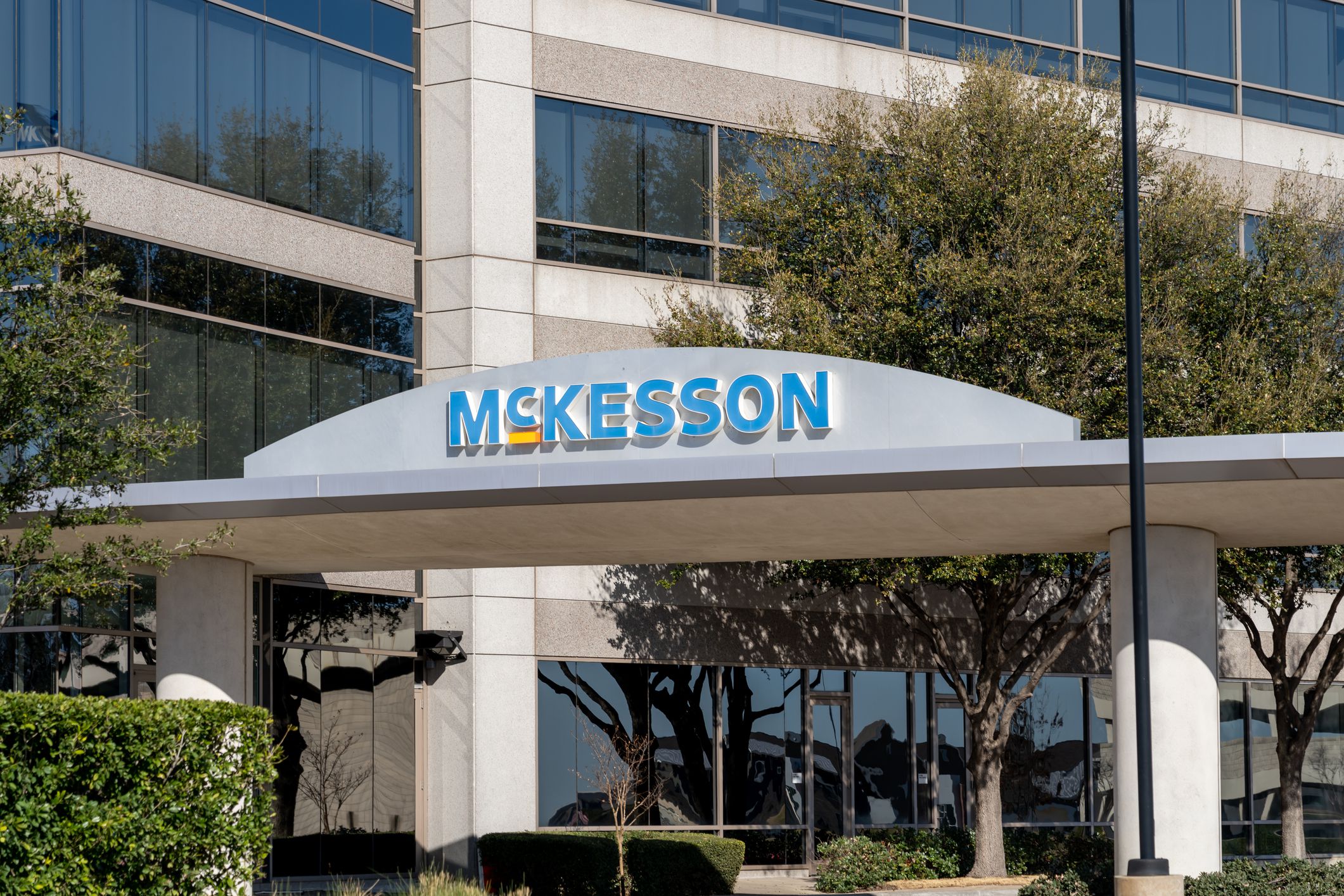 Irving, TX, USA - March 20, 2022: McKesson headquarters in Irving, TX, USA. McKesson is an American company that distributes health care systems, medical supplies and pharmaceutical products.