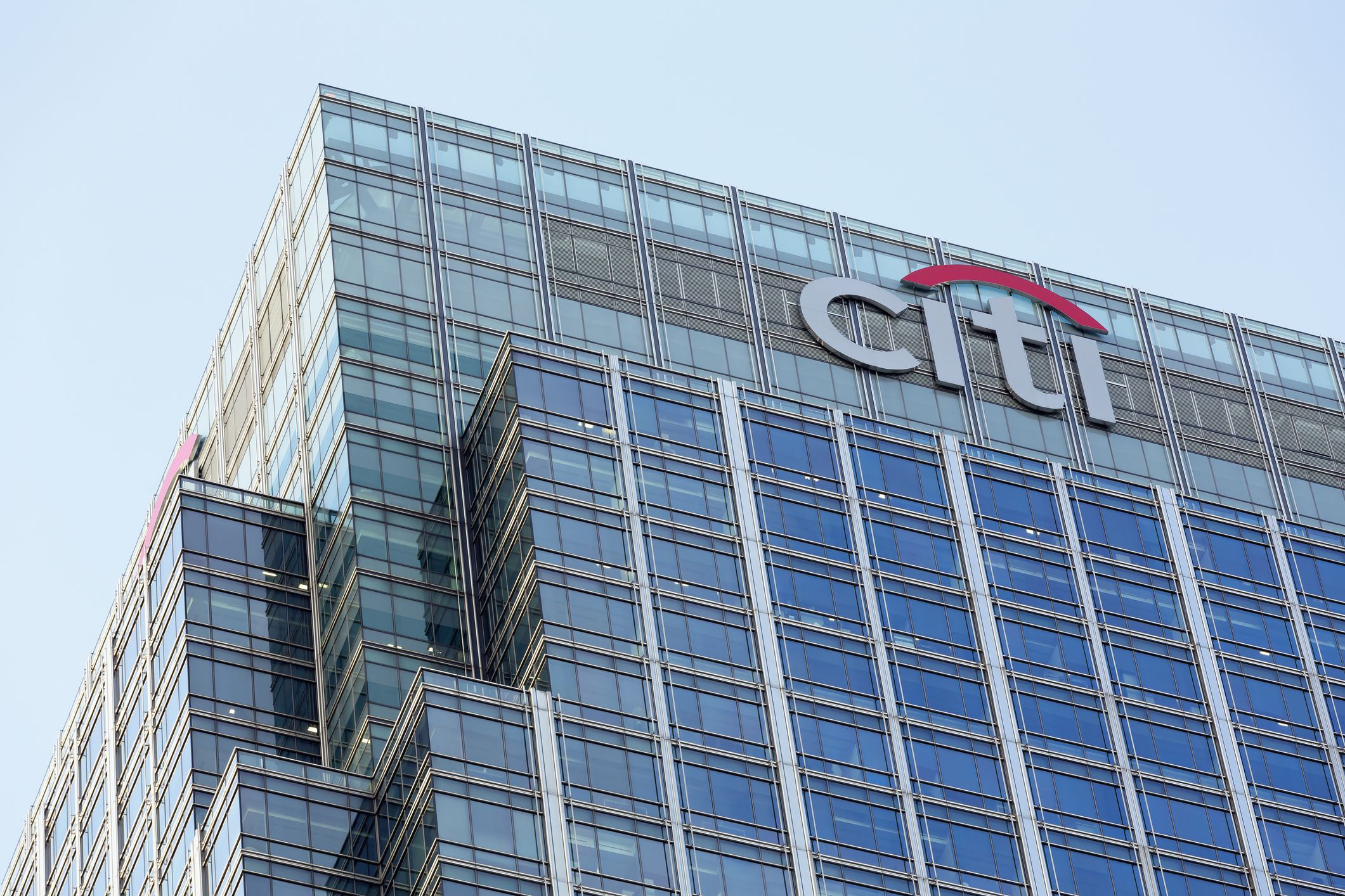 London, UK - October 29, 2013: Corporate branding on the headquarter buildings of Citi at day in London.