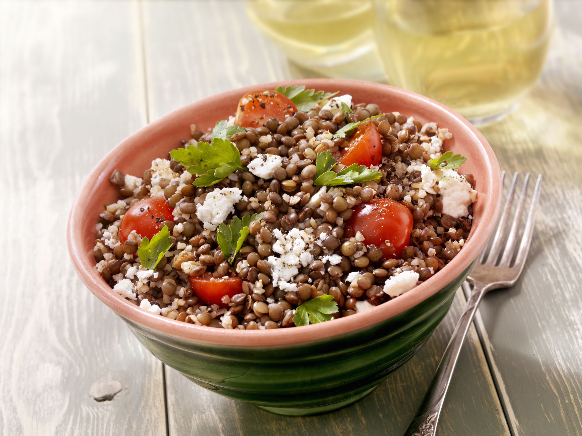 Lentil and Bulgur Salad with Feta and Fresh Spinach-Photographed on Hasselblad H3D2-39mb Camera