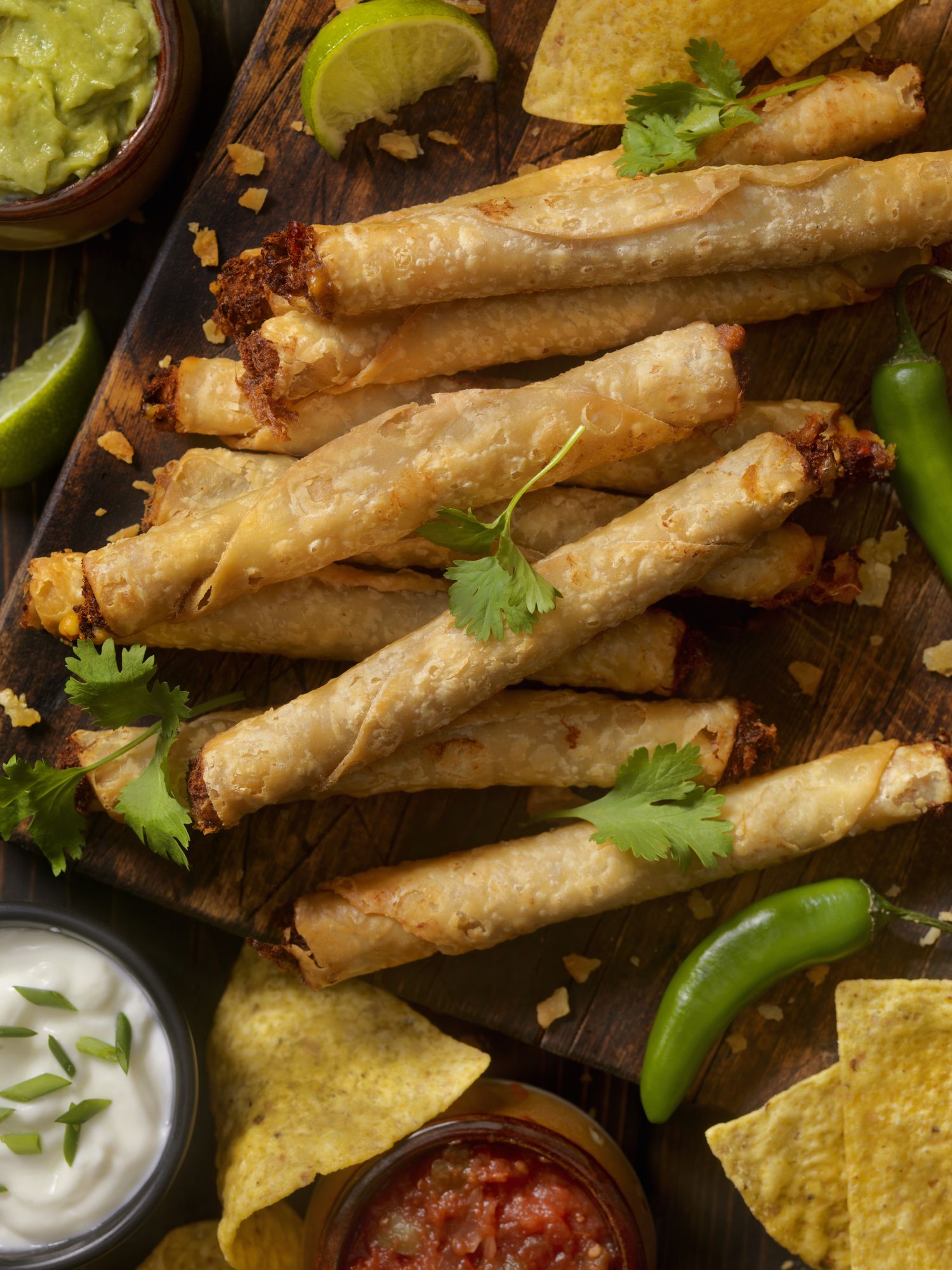 Beef Taquito Platter with Salsa, Sour Cream and Guacamole