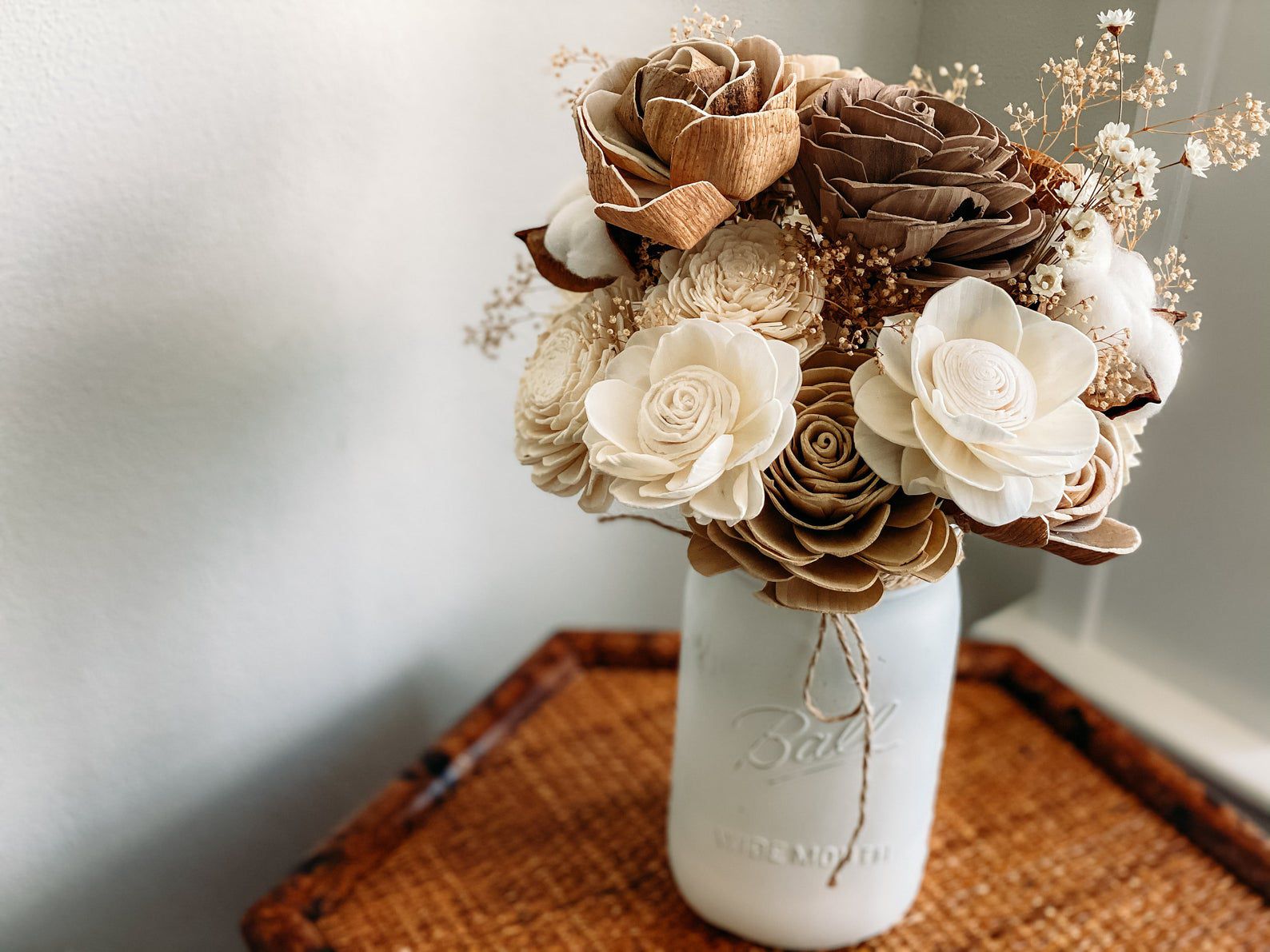 Rustic Cotton Wooden Flower Arrangement