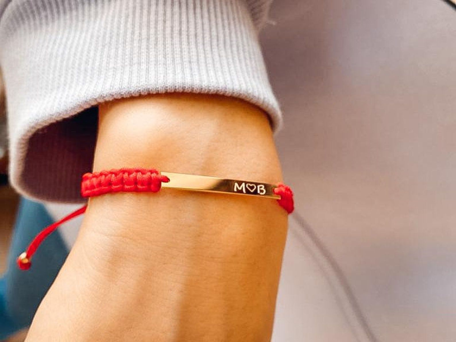 Personalized Bar Red Woven Bracelet