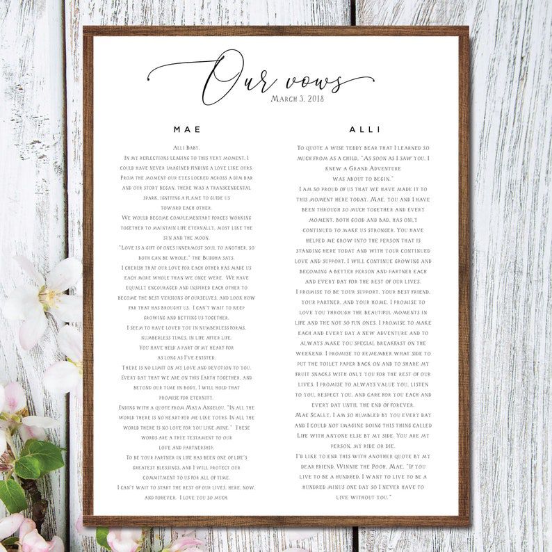 Framed Wedding Vows