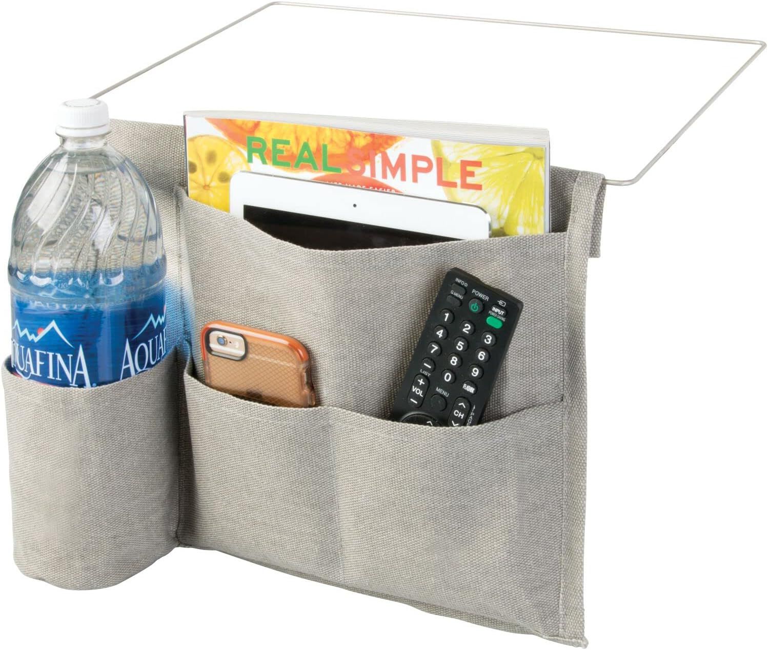 mDesign Bedside Storage Organizer Caddy, Light Gray