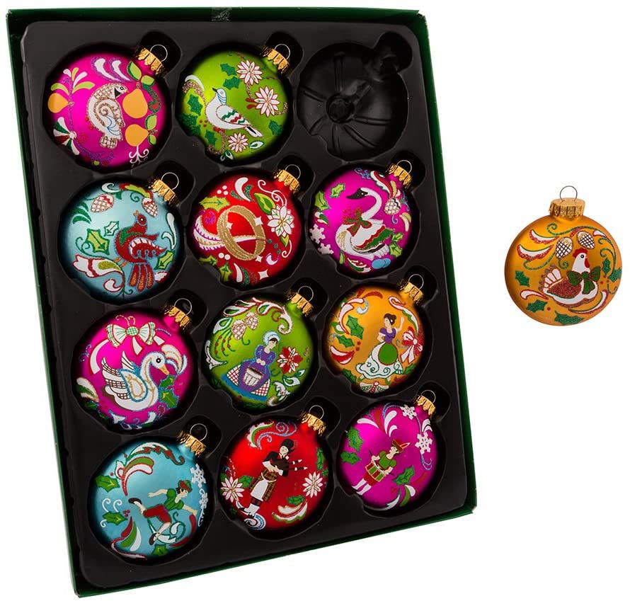 Kurt Adler 12 Days of Christmas Glass Ornament Set