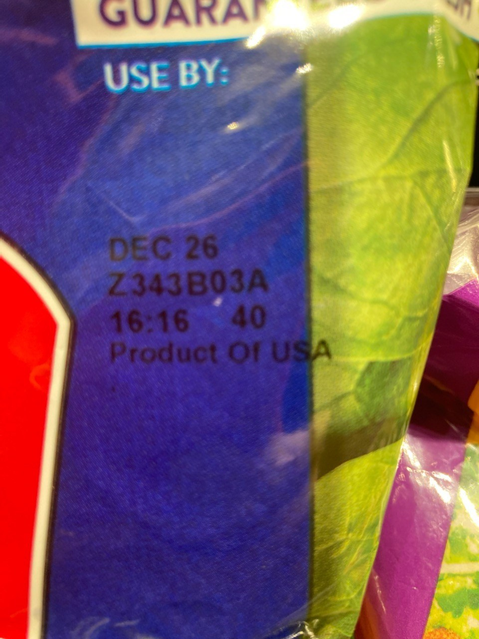 Closeup of Expiration Date on Fresh Express Bag of Salad
