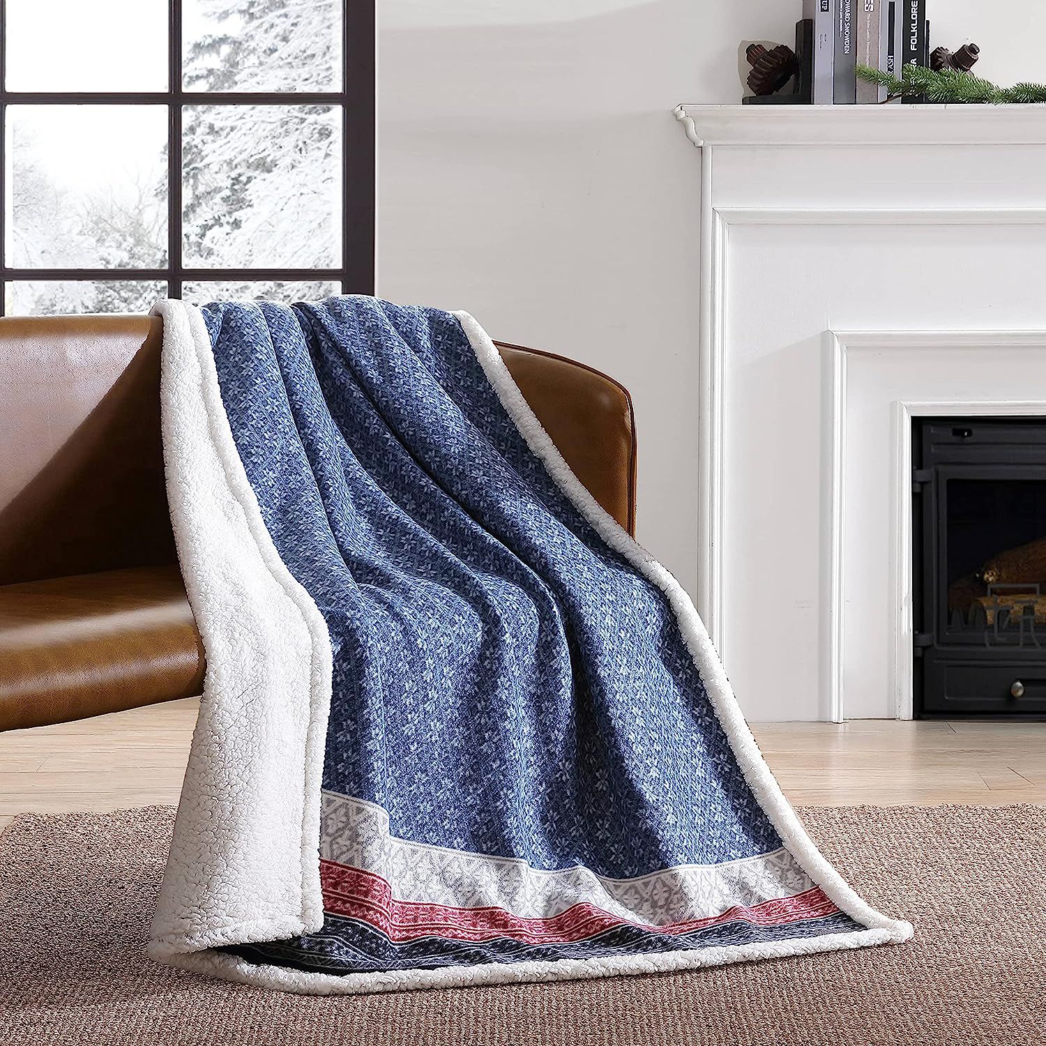Eddie Bauer Brushed Throw Blanket, Fair Isle Midnight