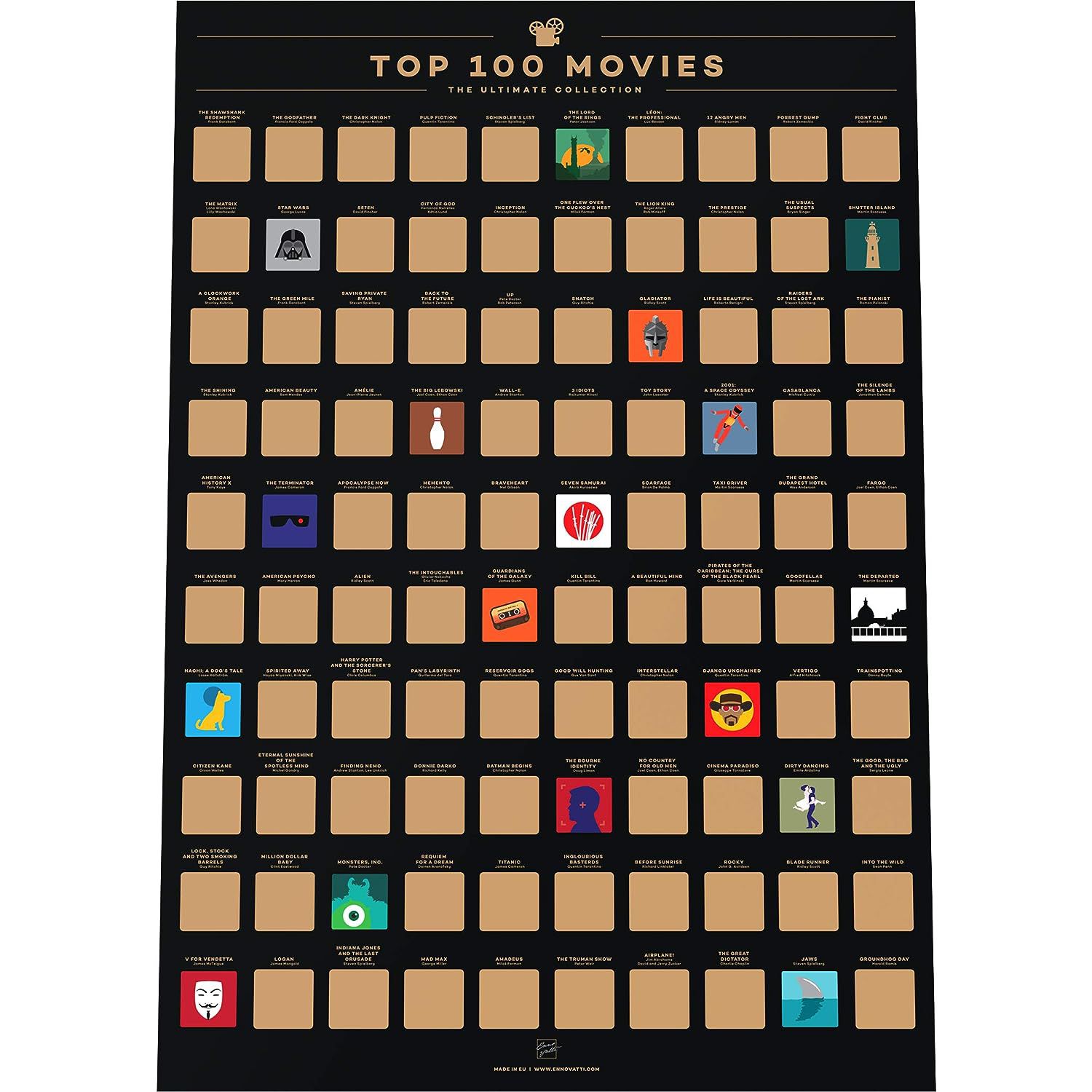 Enno Vatti 100 Movies Scratch Off Poster