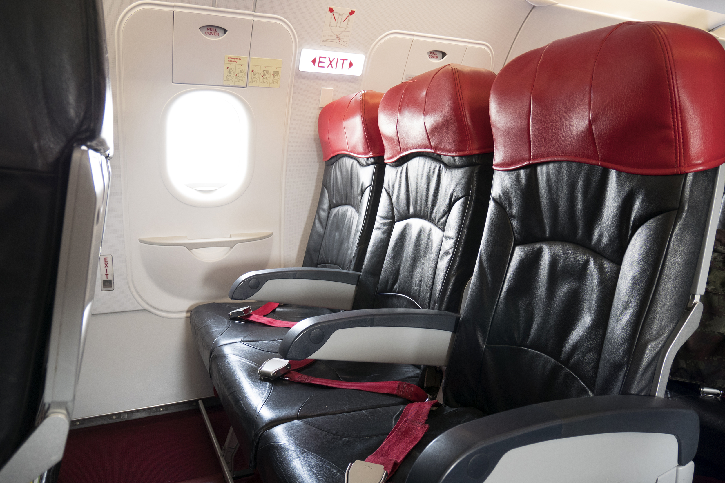 Exit row seating on an airplane