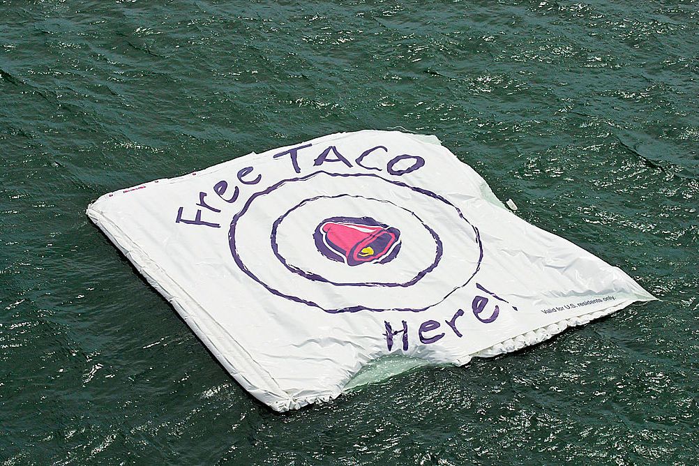 taco bell promotional bullseye target floating in ocean for russian mir space station