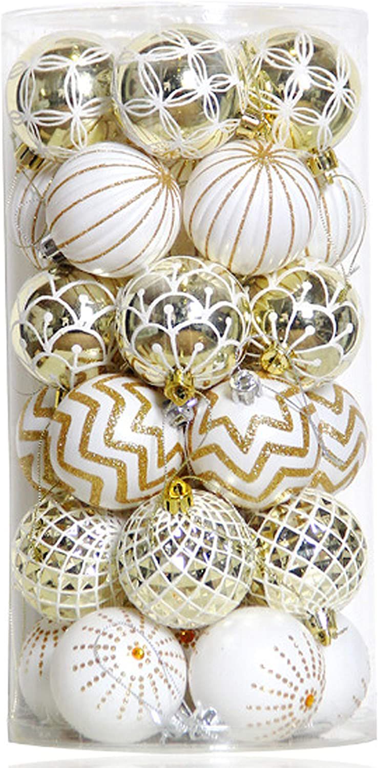 30-Piece Gold and White Christmas Ball Ornaments