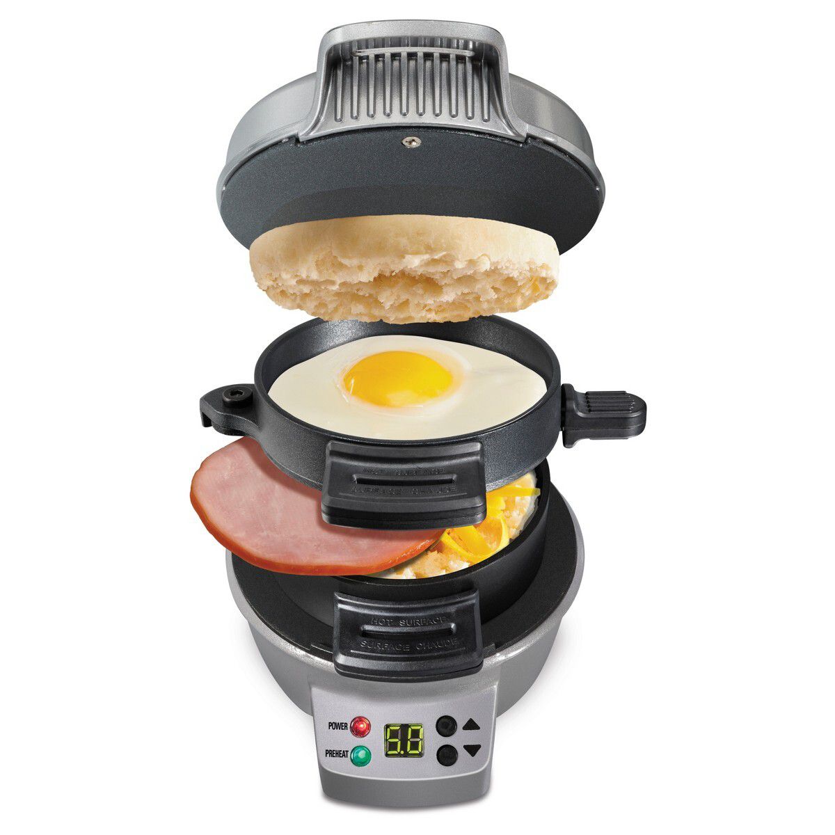 Hamilton Beach Breakfast Sandwich Maker with Timer, Dark Gray 25478