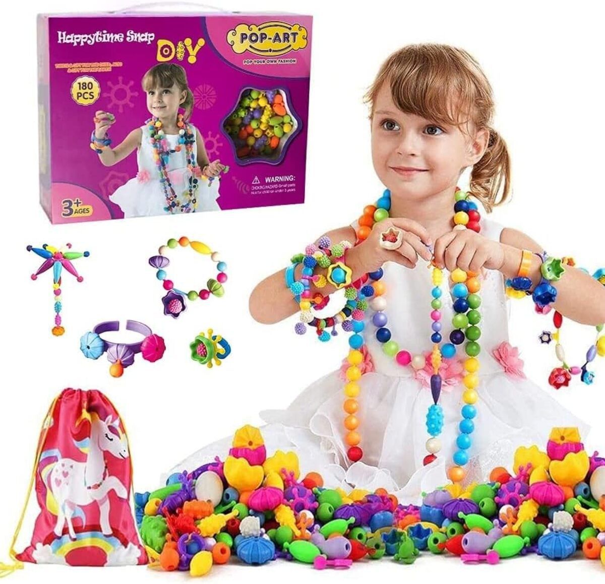 Happytime Snap Pop Beads Girls Toy, 180-Pieces