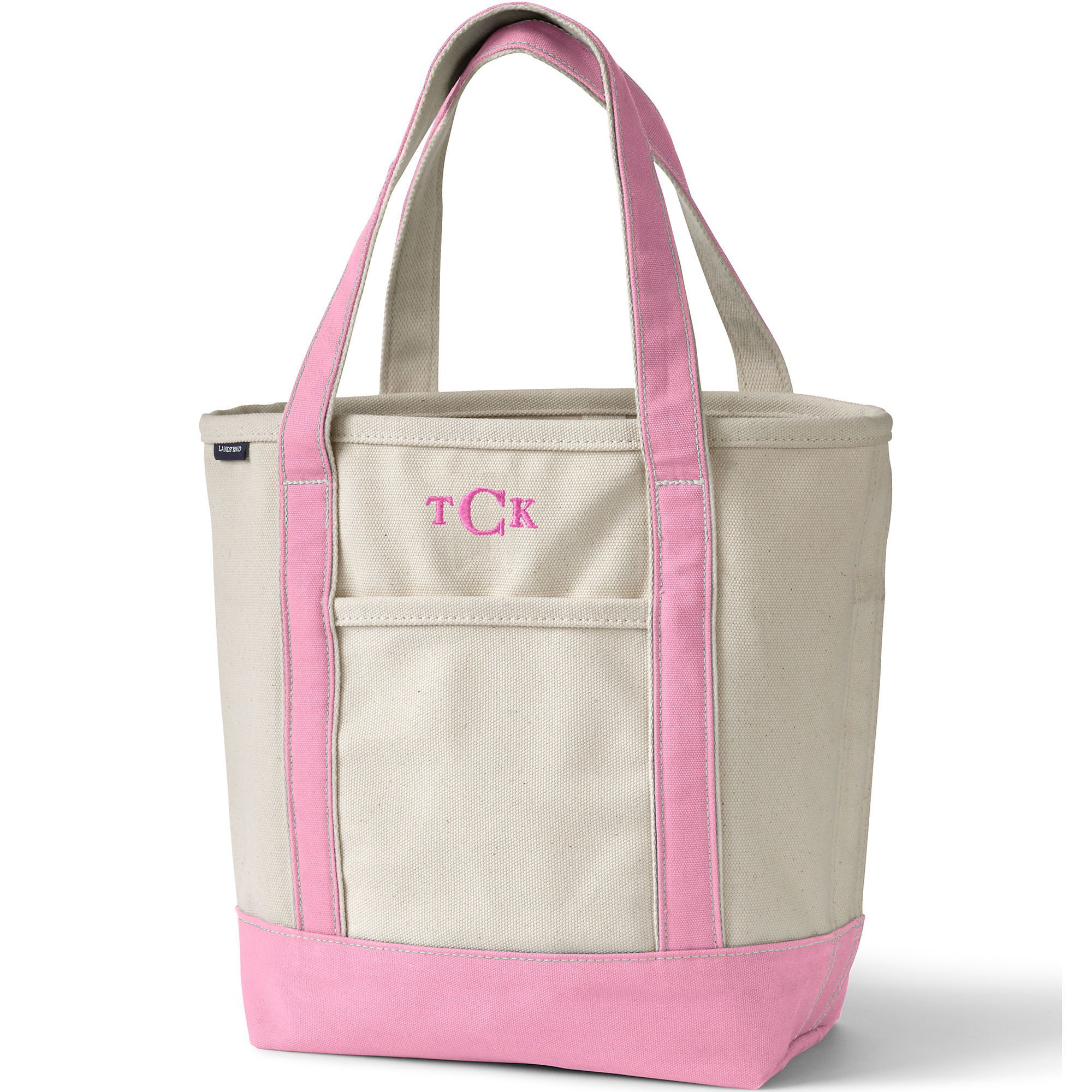 Lands' End Medium Natural 5 Pocket Open Top Canvas Tote Bag, Pink