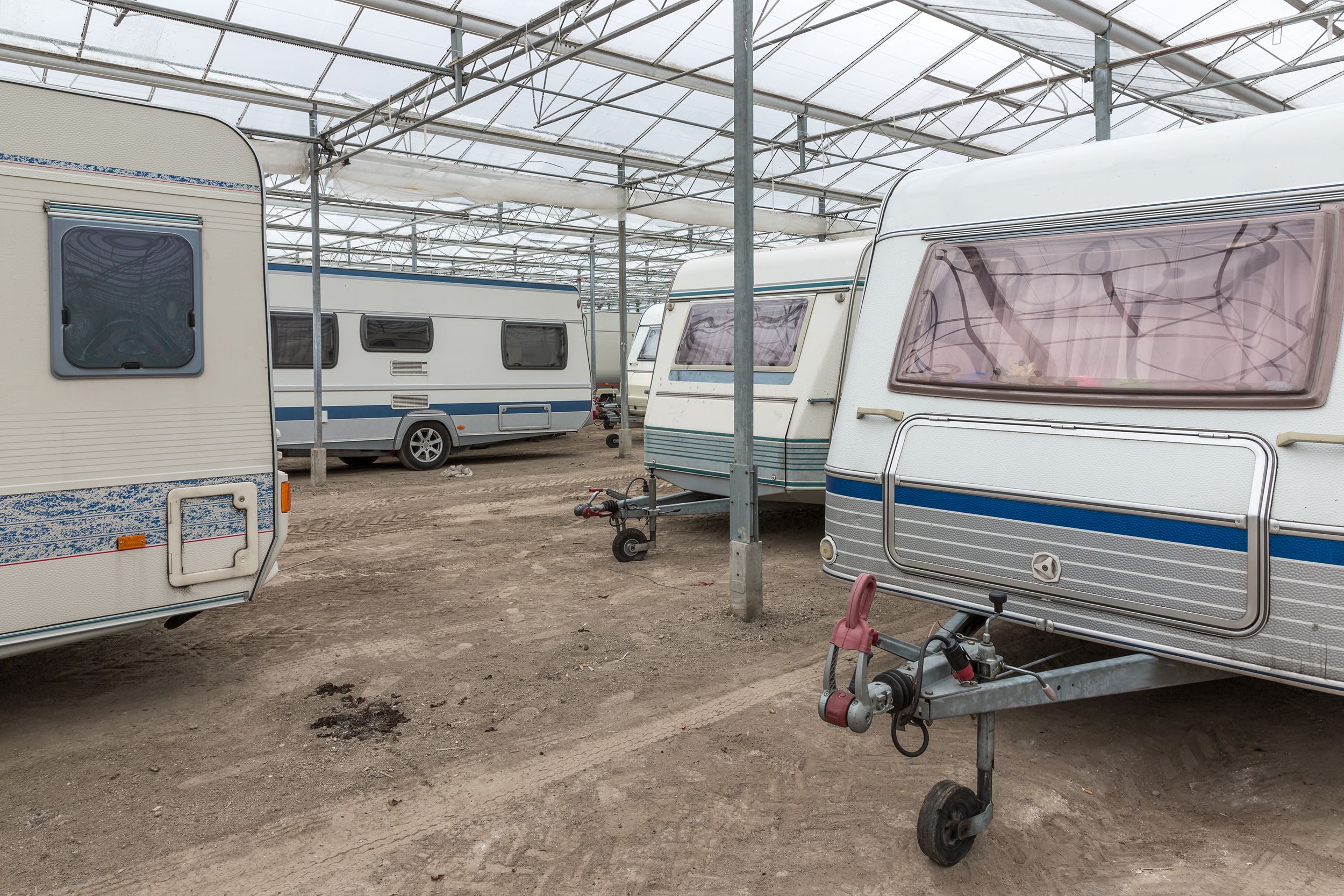 RVs under a shelter