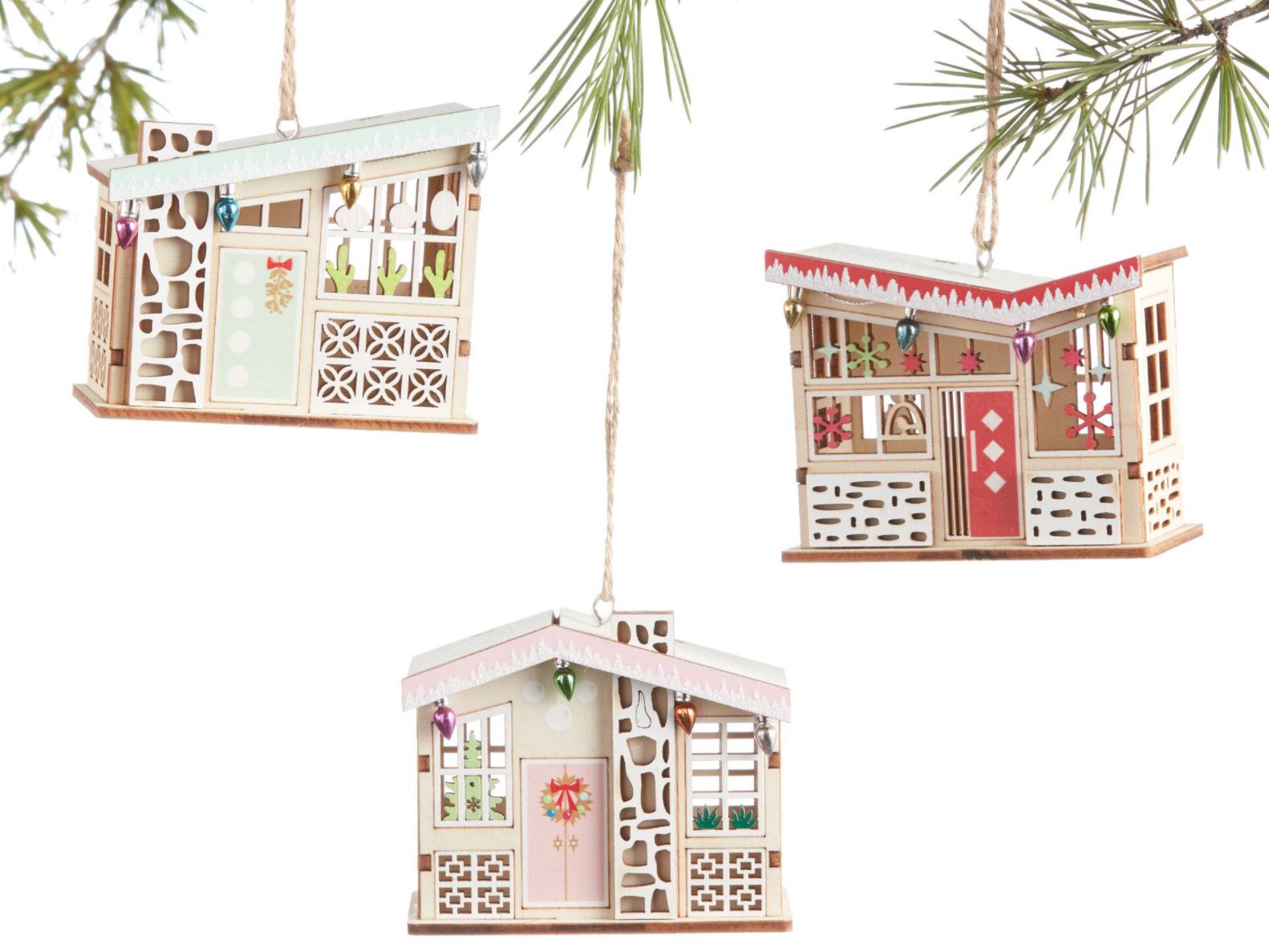 Woodcut Mid Century Modern House Ornaments