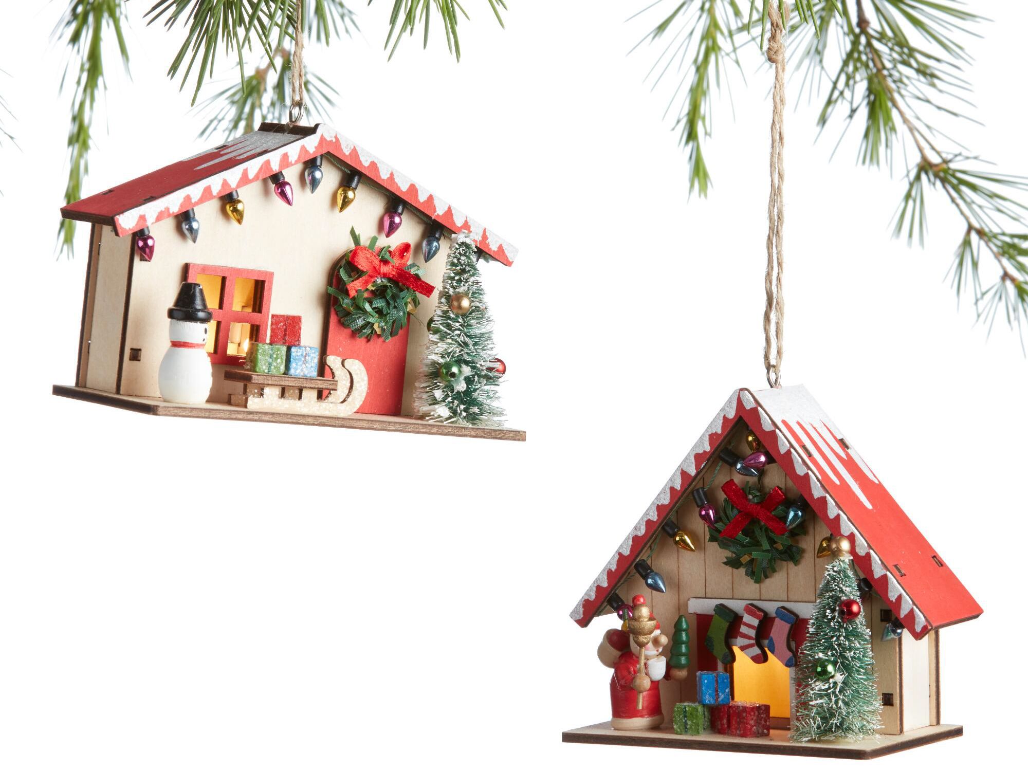 Wood Christmas House LED Ornaments