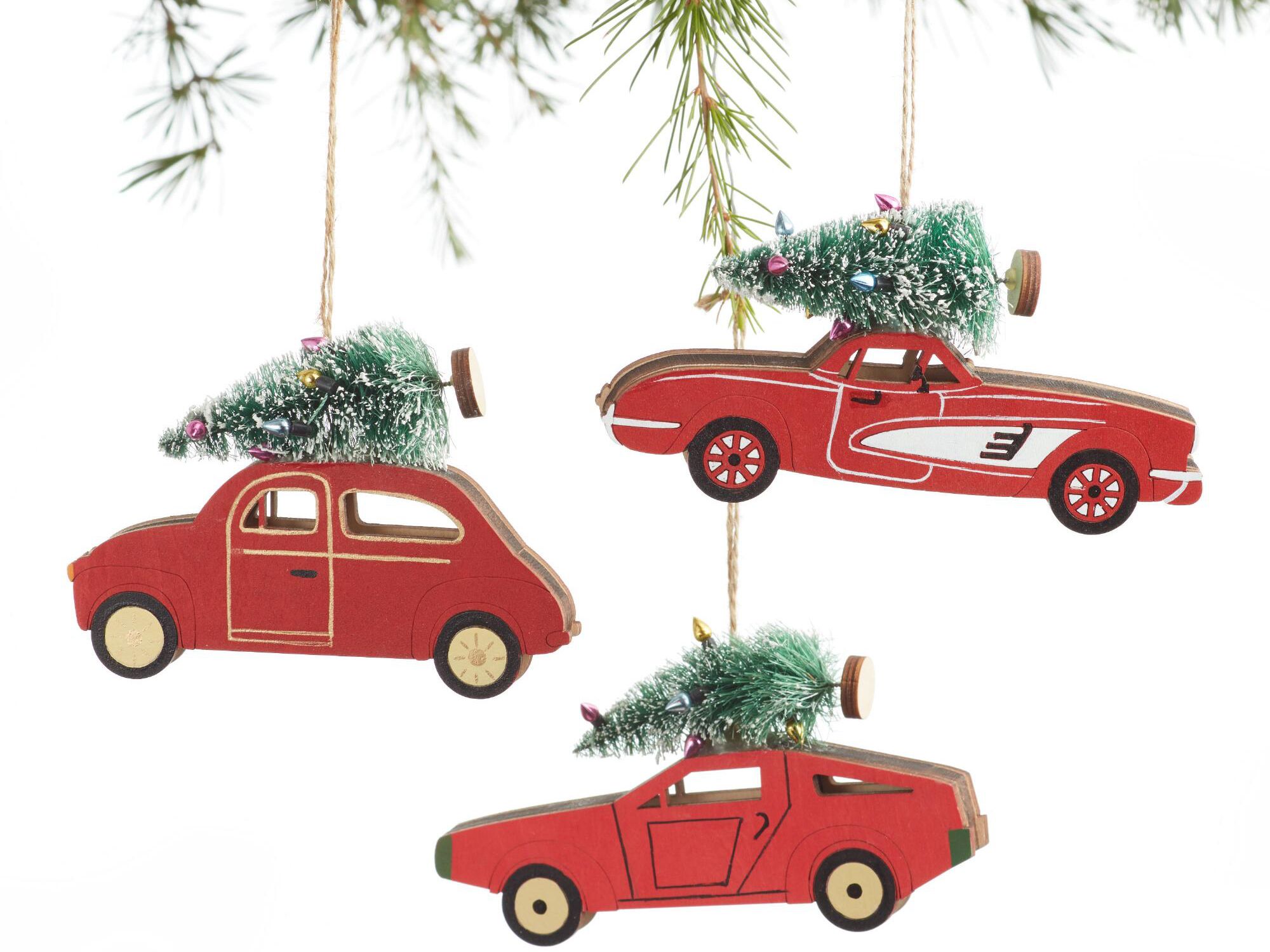 Wood Retro Car Ornament Set