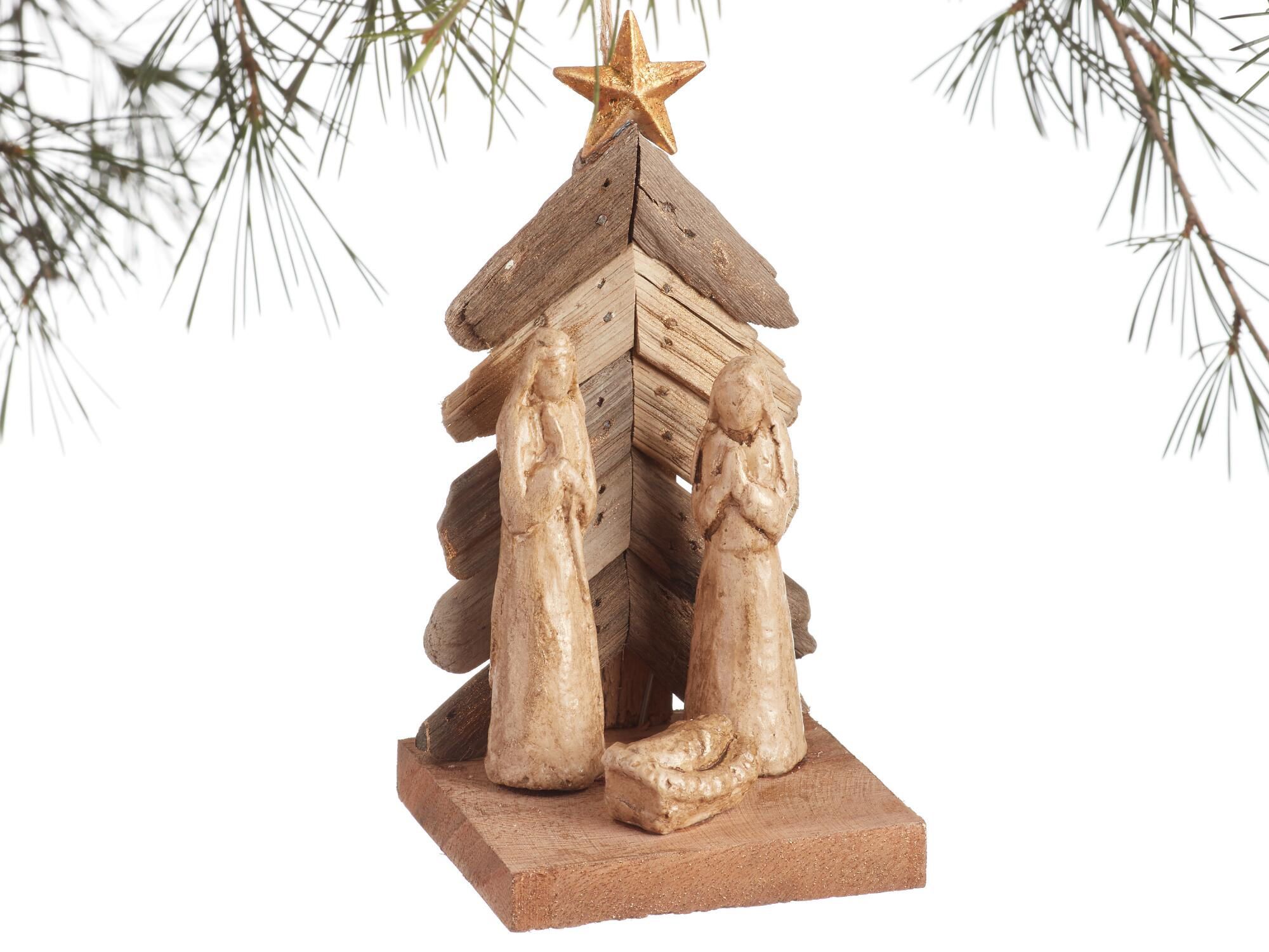 Driftwood And Paper Pulp Nativity Scene Ornament