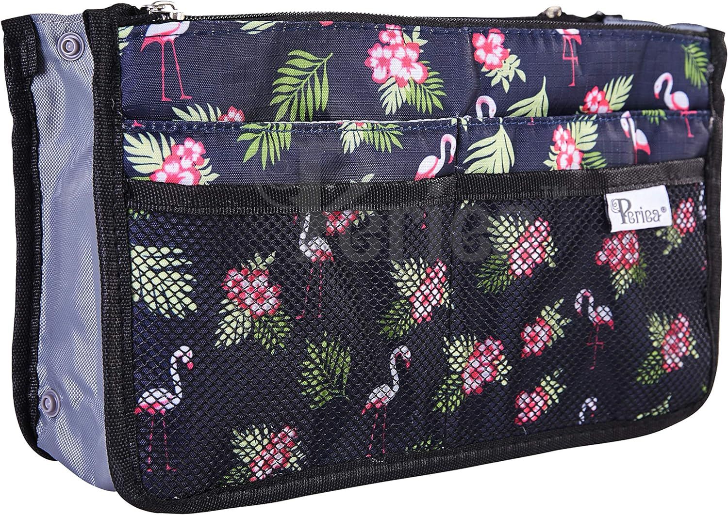 Periea Chelsy Small Purse Organizer, Blue with Flamingos