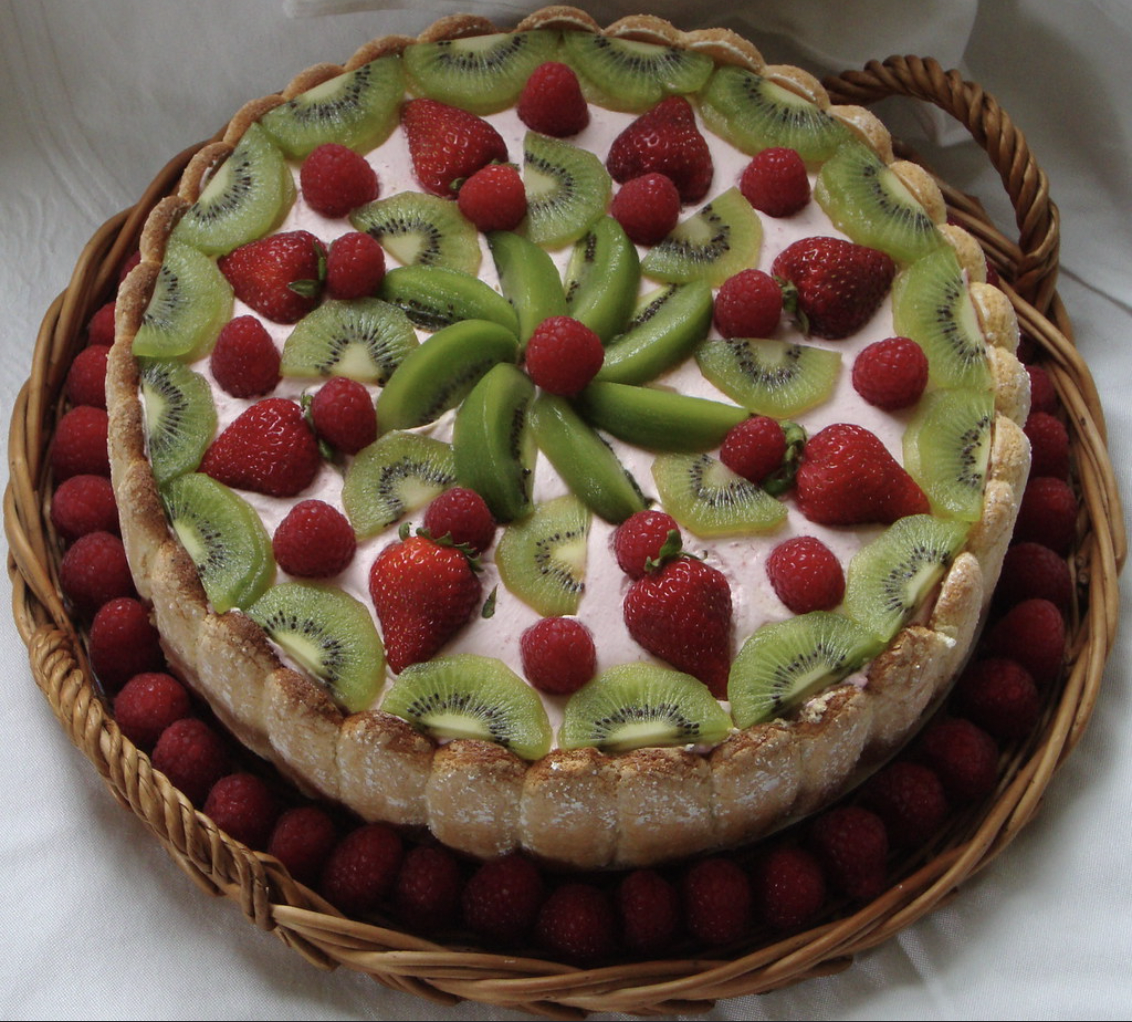 lime mousse charlotte with kiwi and berries