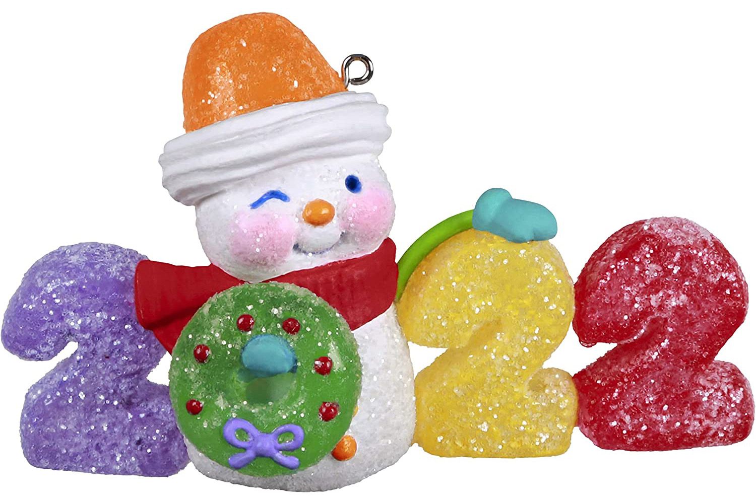 Sweet Decade 2022 Ornament - happy snowman with gumdrops