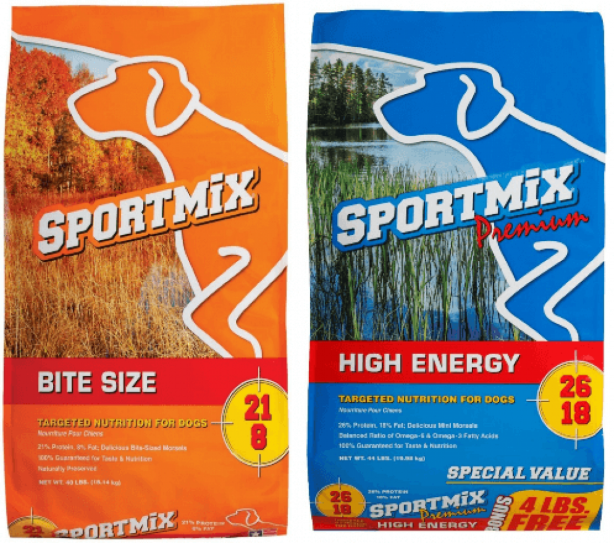 Two Bags of Sportsmix Dog Food, Bite Size and High Energy