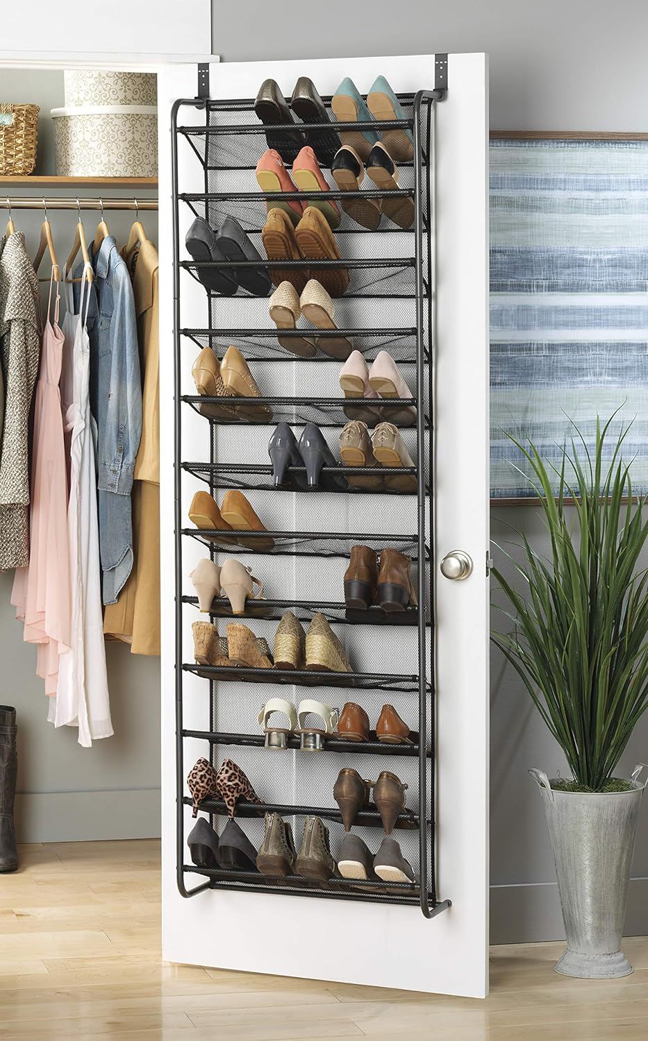 Whitmor 36 Pair Over-The-Door Rack Shoe Organizer, Gunmetal