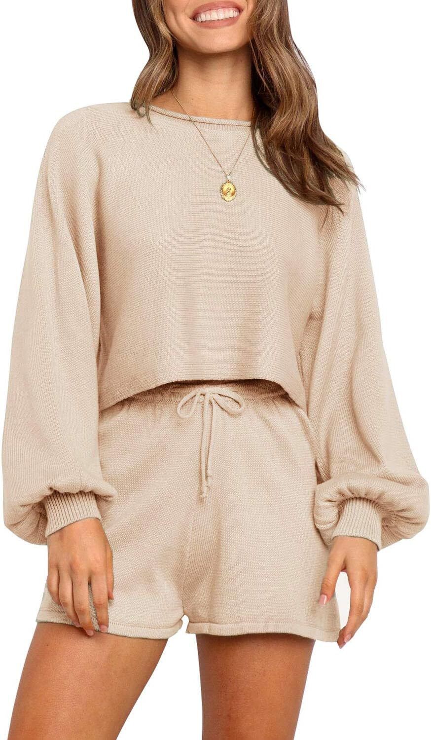 ZESICA Two-Piece Loungewear, Apricot