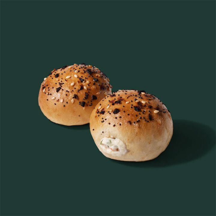 everything bantam bagel stuffed with cream cheese
