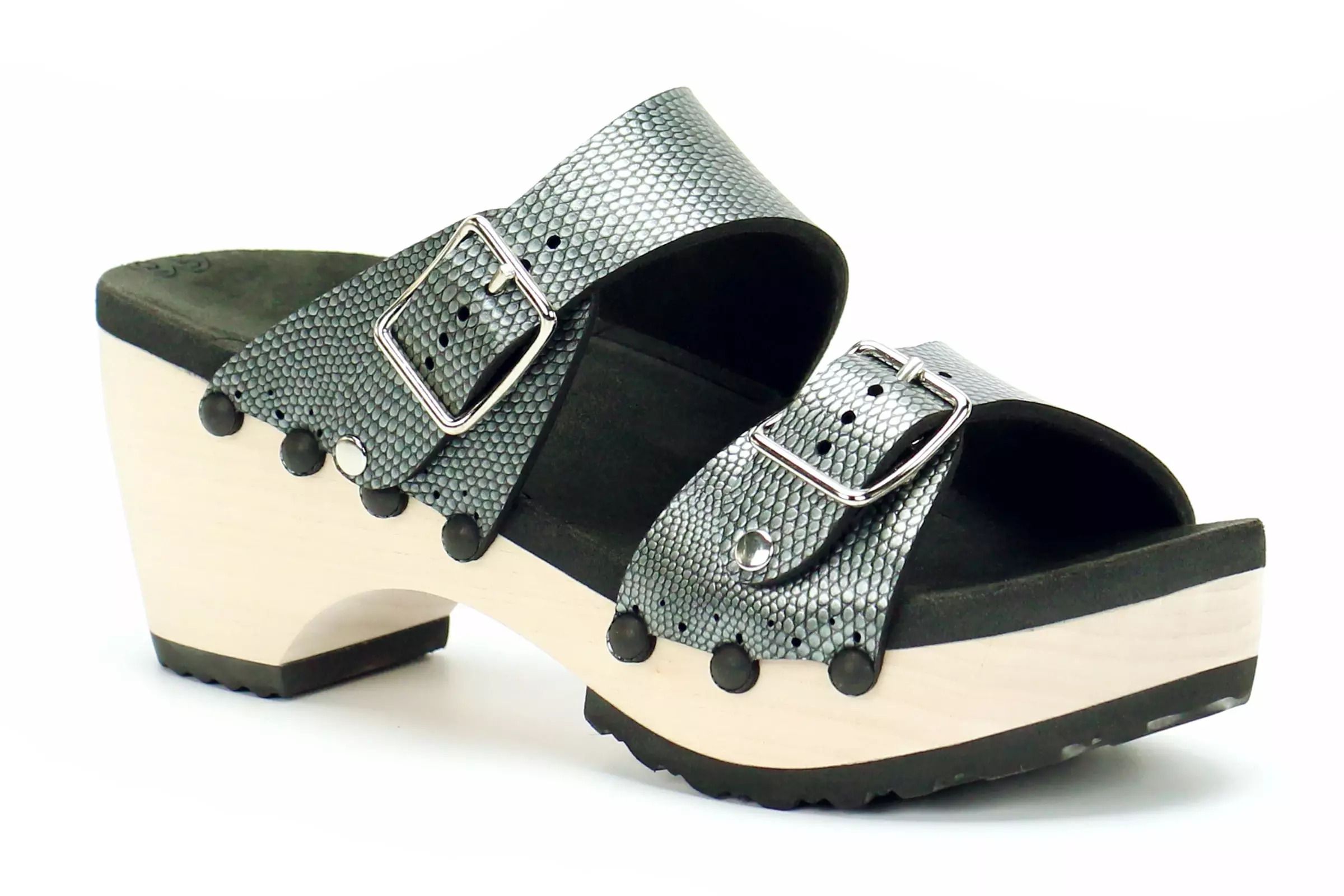 Mohop Mid Clog Buckle Toe Mule, Pewter